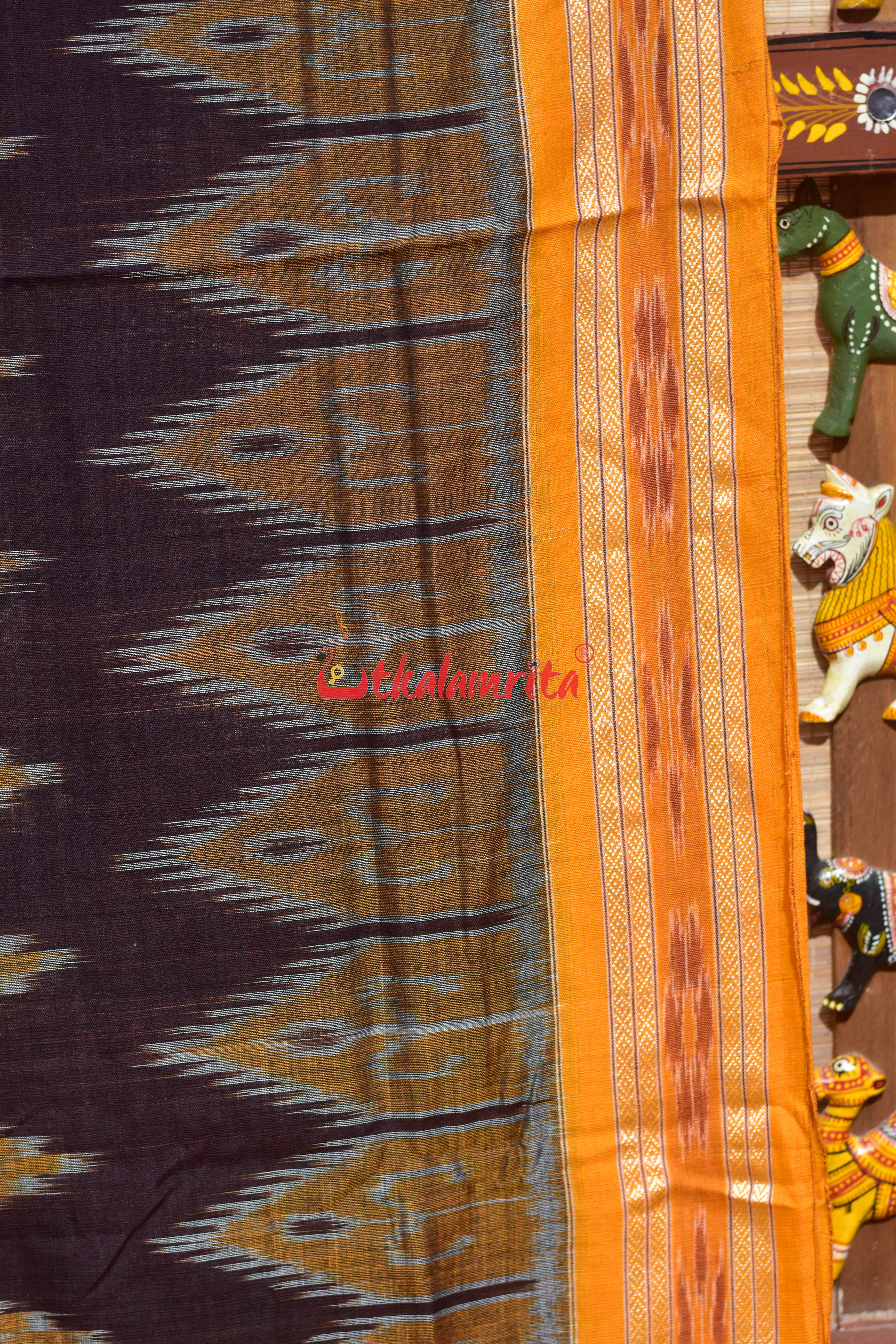 Coffee Yellow Pasapali Khandua Cotton Saree