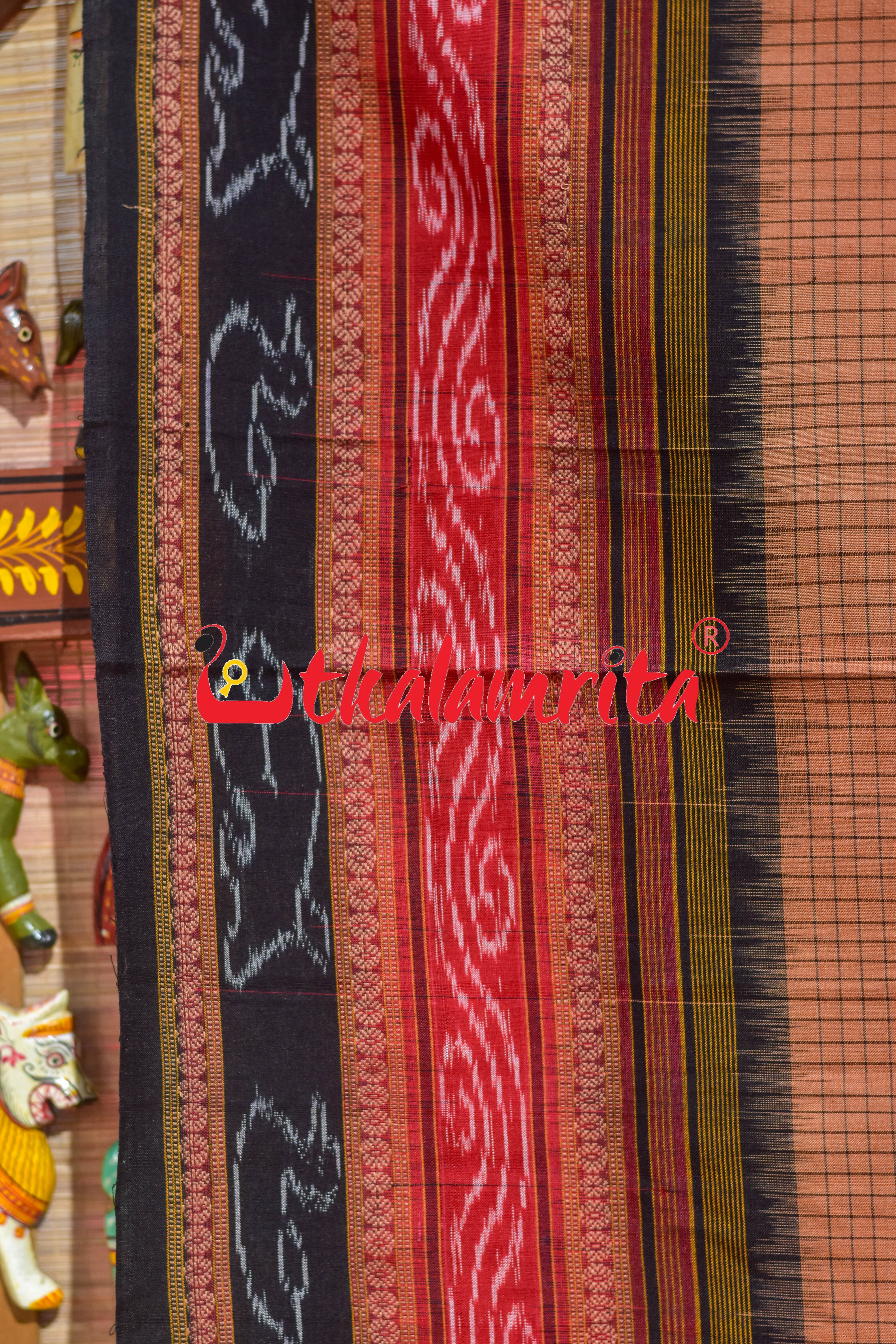 Brown Black Double Dhadi Sachipar Sambalpuri Cotton Saree