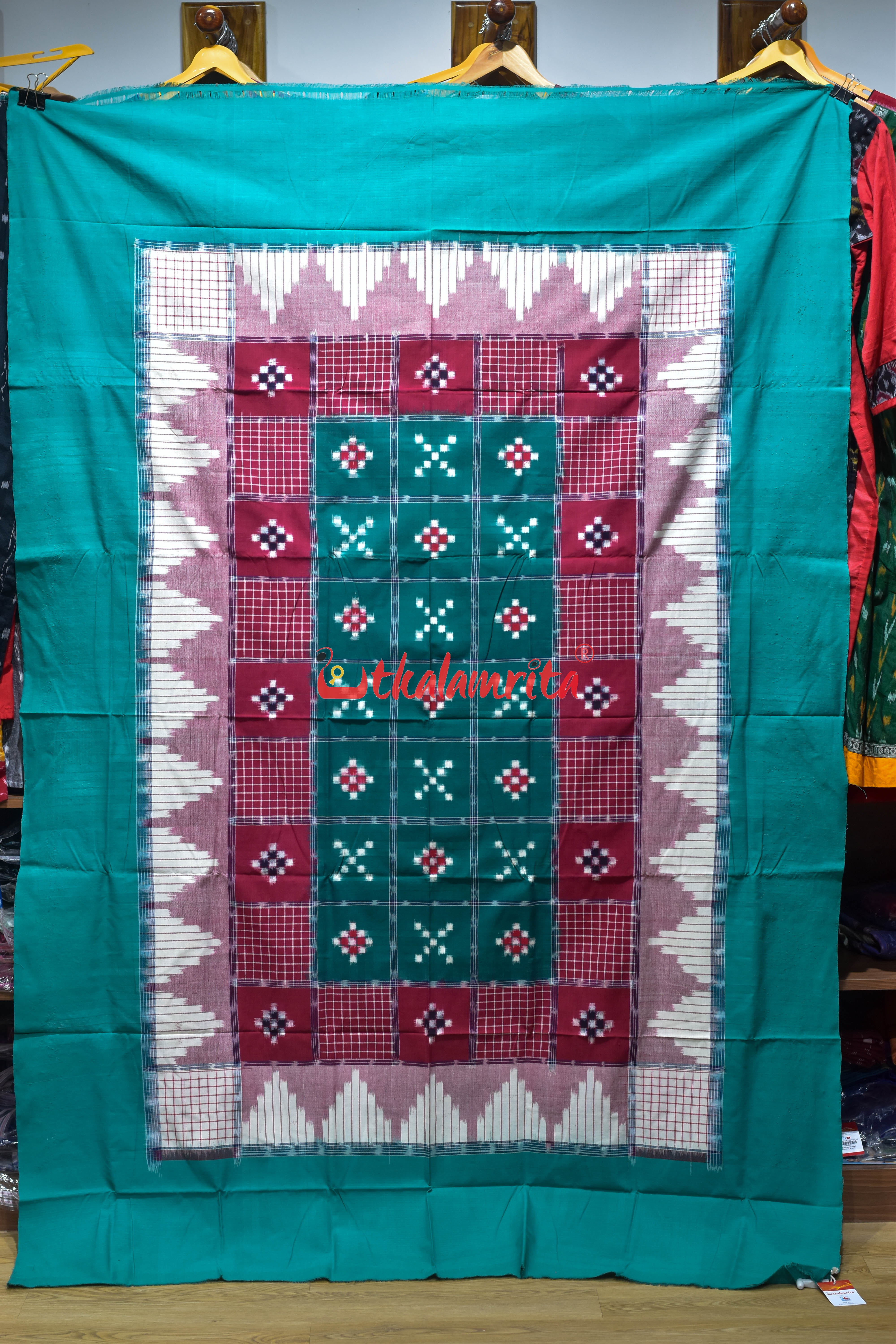 Green Peach Checks Triple Border (Single Bedsheet)
