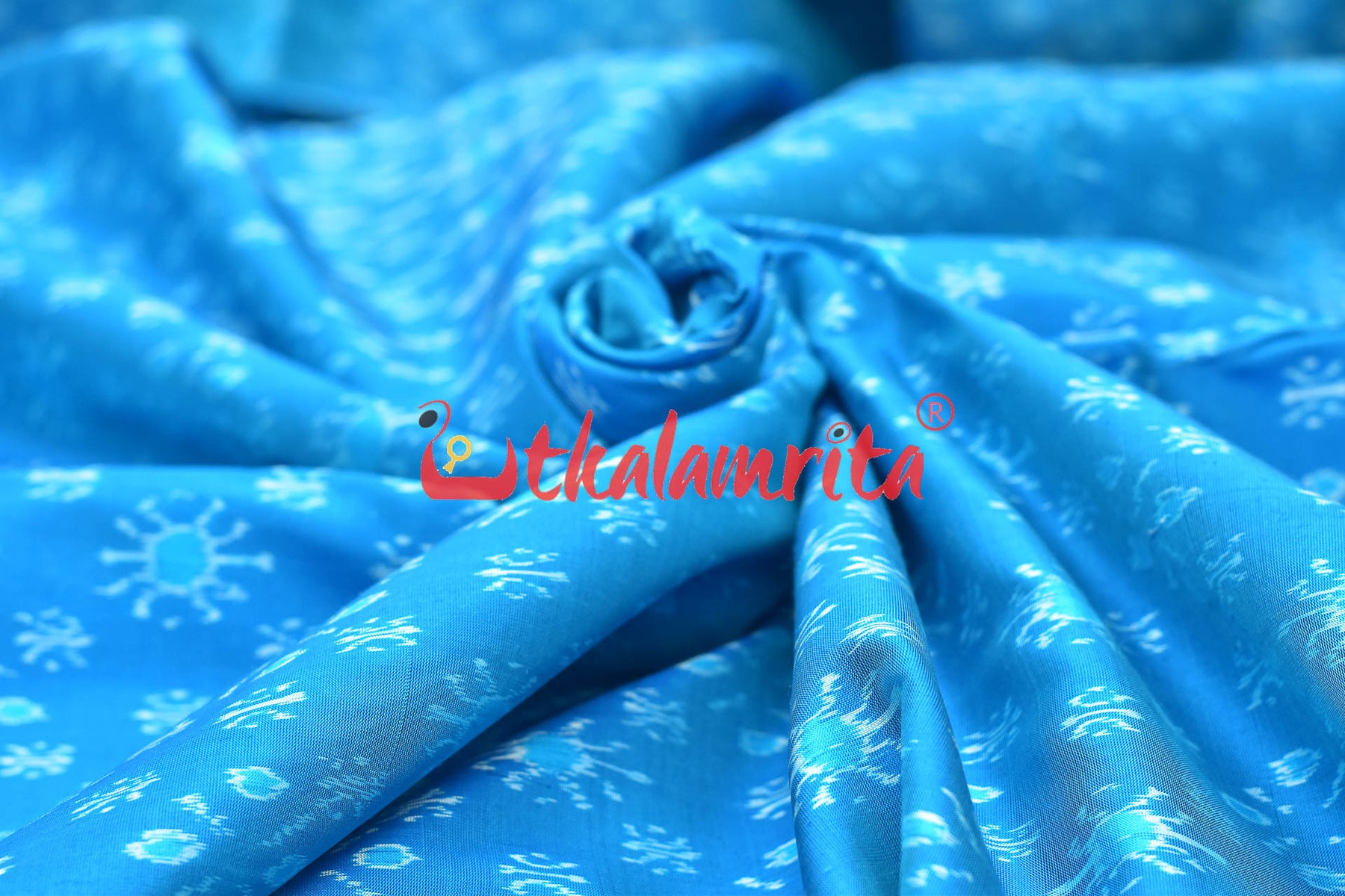 Light Blue Star Flower Sambalpuri Silk (Fabric)