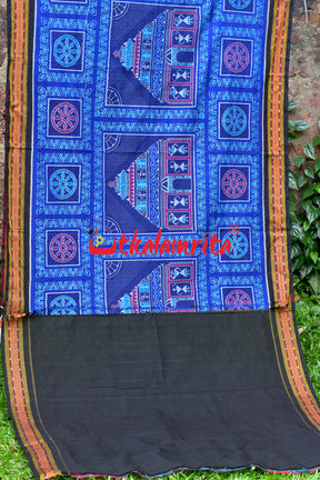 Blue Konark Temple Sambalpuri Cotton Saree