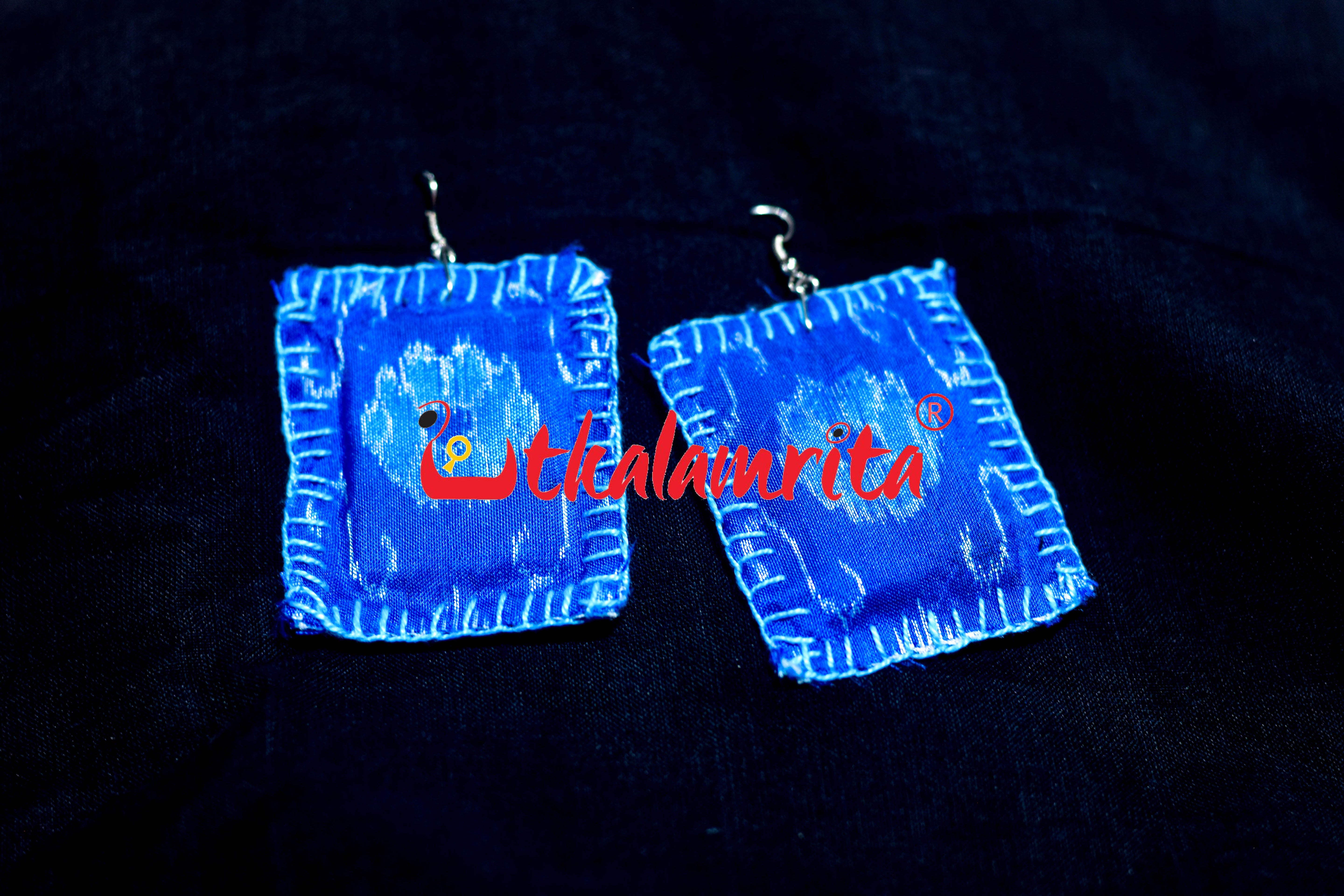 Blue Silk Rectangle Earrings