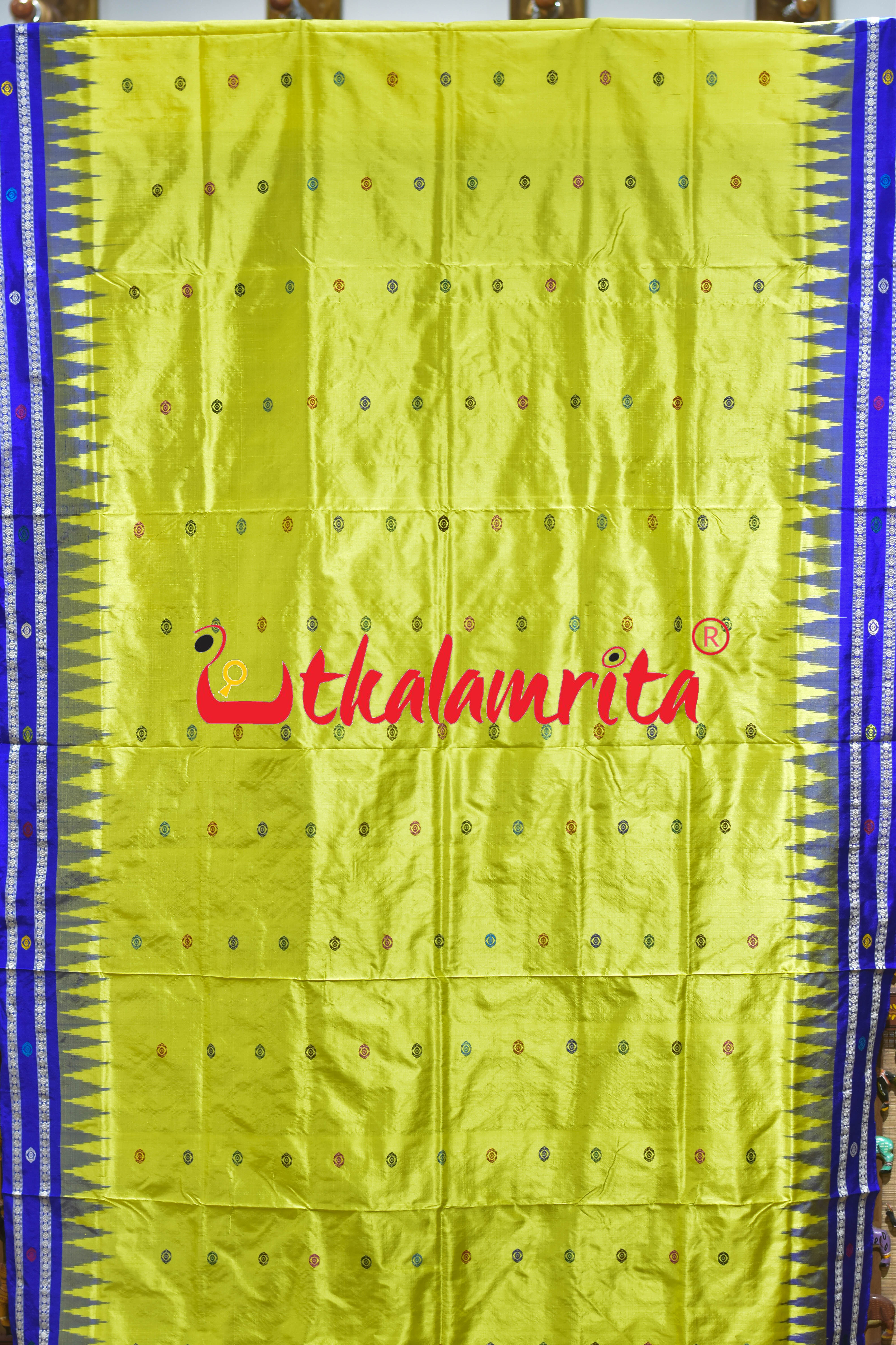 Yellow Blue Nilachakra Bomkai Silk Saree