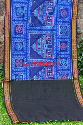 Blue Konark Temple Sambalpuri Cotton Saree