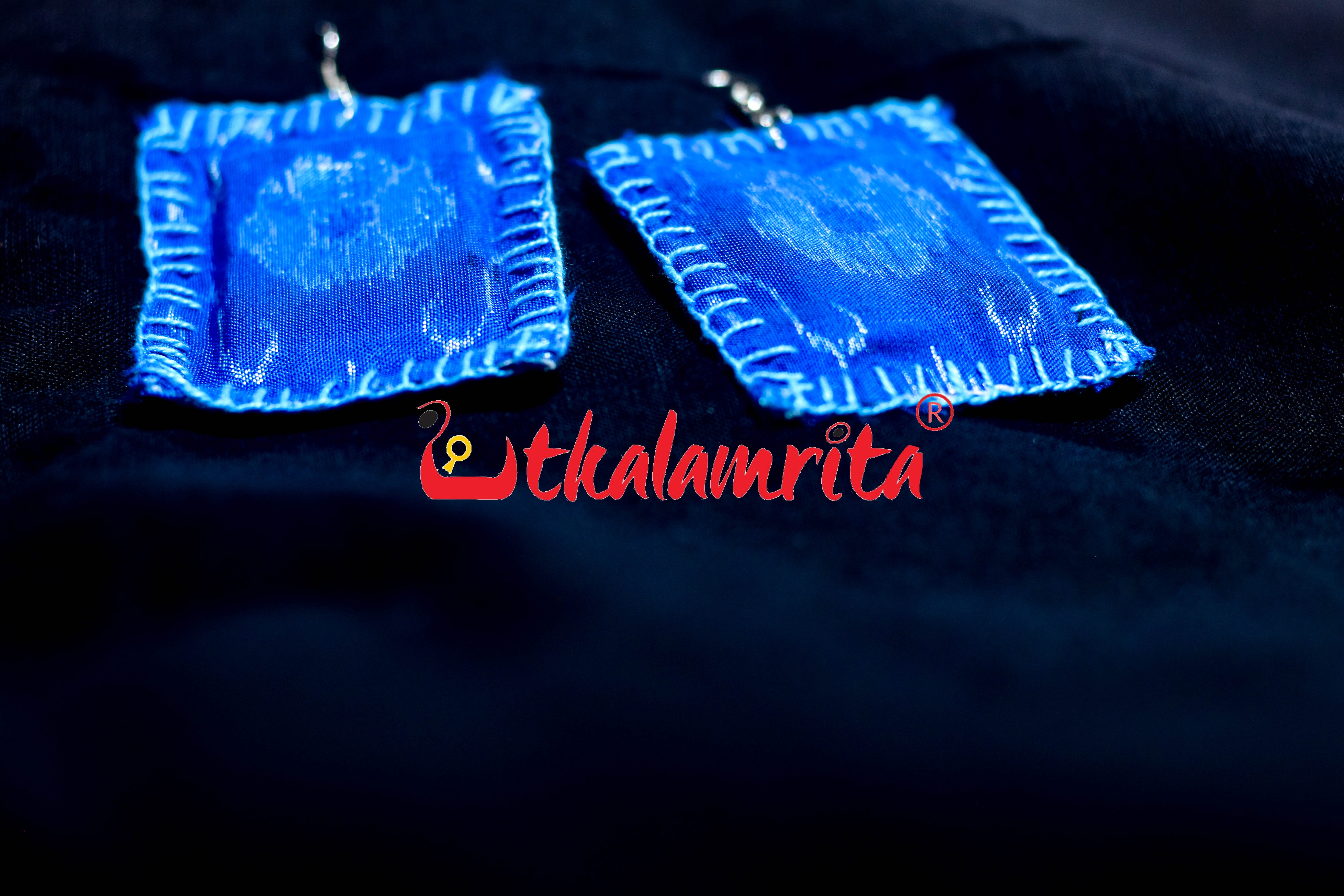 Blue Silk Rectangle Earrings