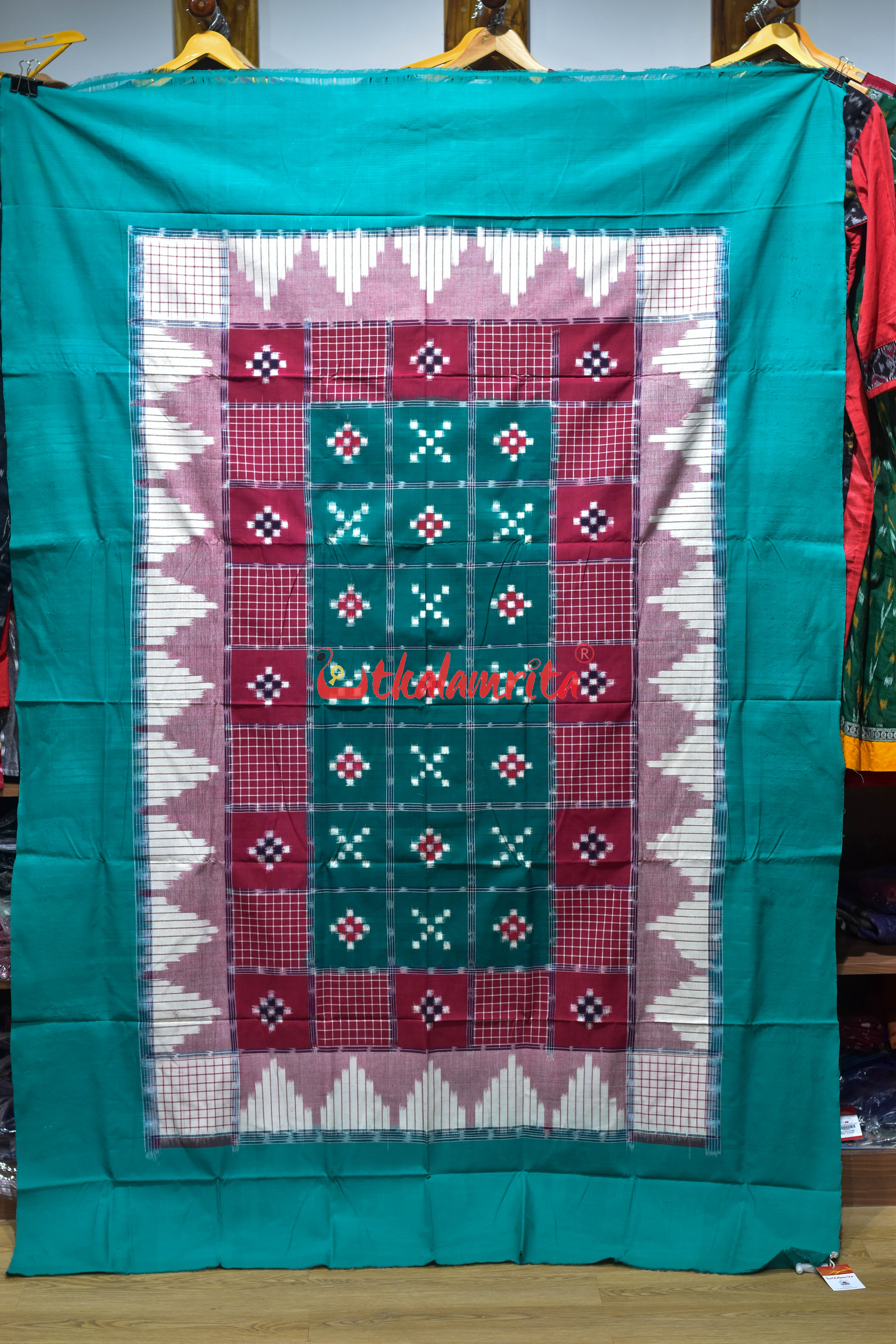 Green Peach Checks Triple Border (Single Bedsheet)
