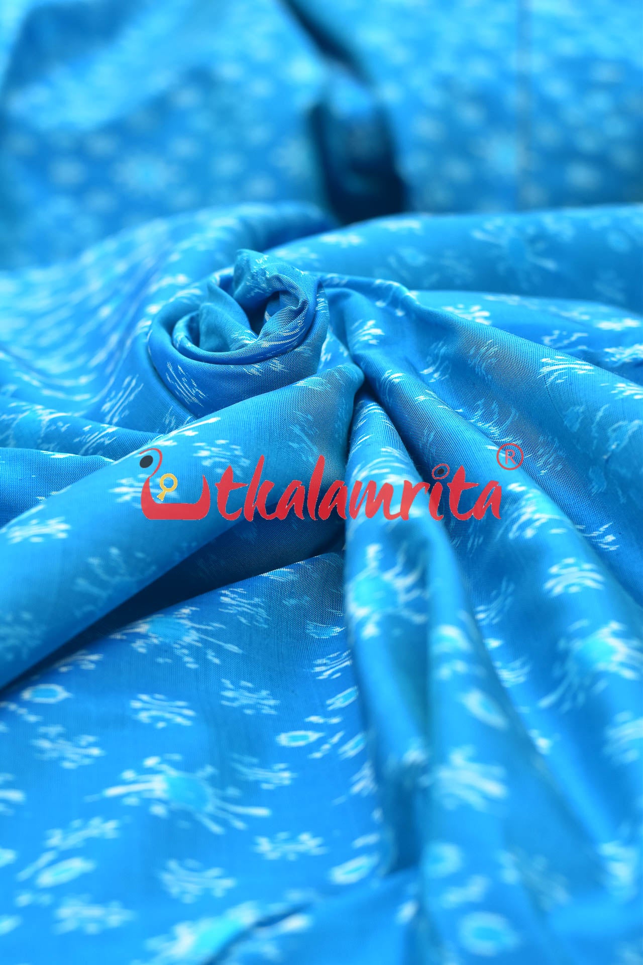 Light Blue Star Flower Sambalpuri Silk (Fabric)