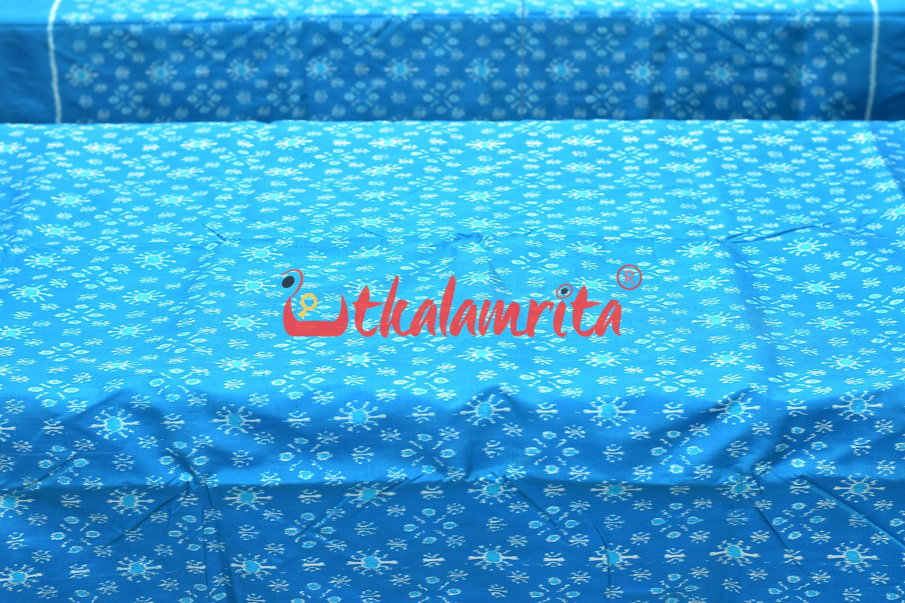 Light Blue Star Flower Sambalpuri Silk (Fabric)