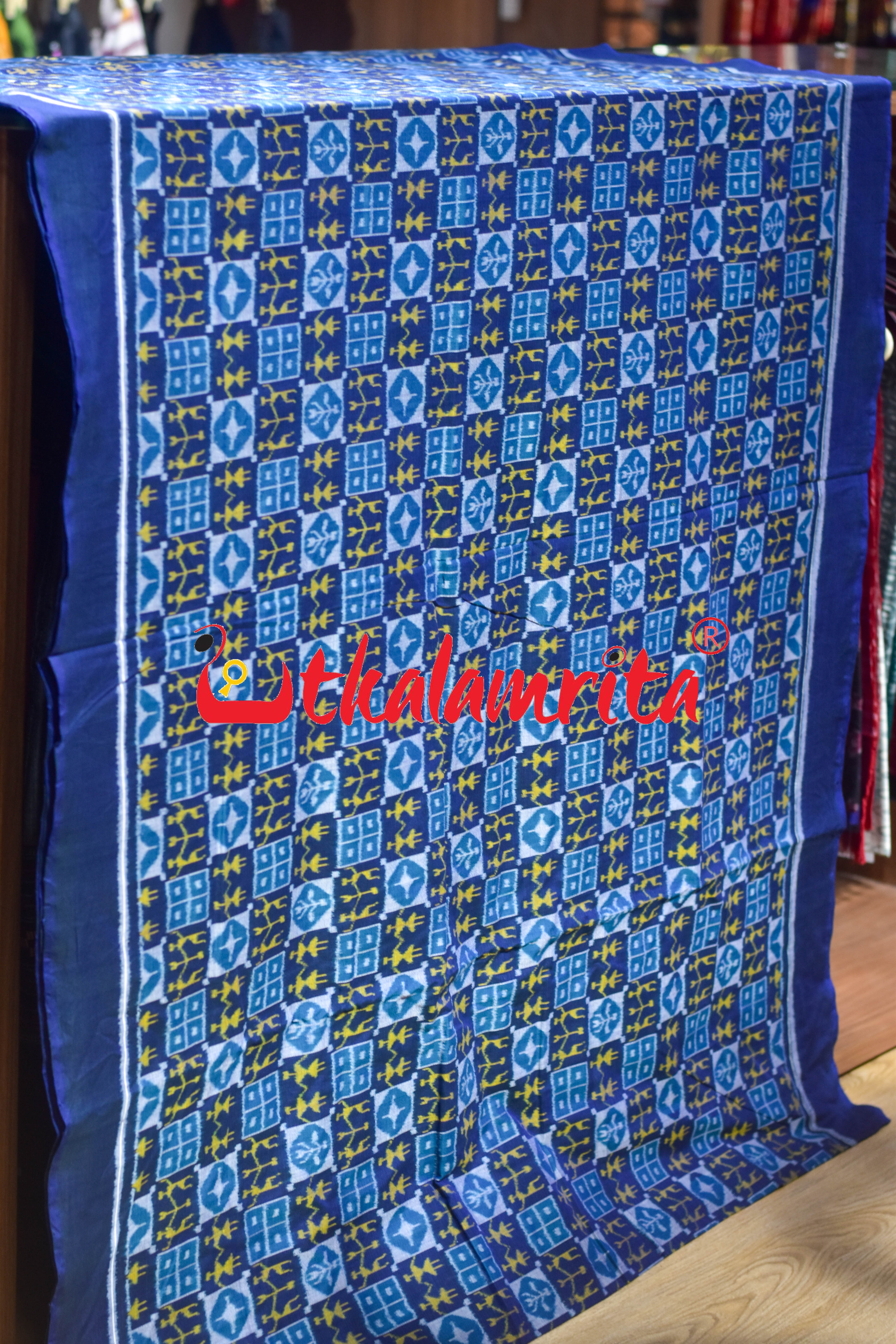 Blue Yellow Tribal Sambalpuri Cotton (Fabric)