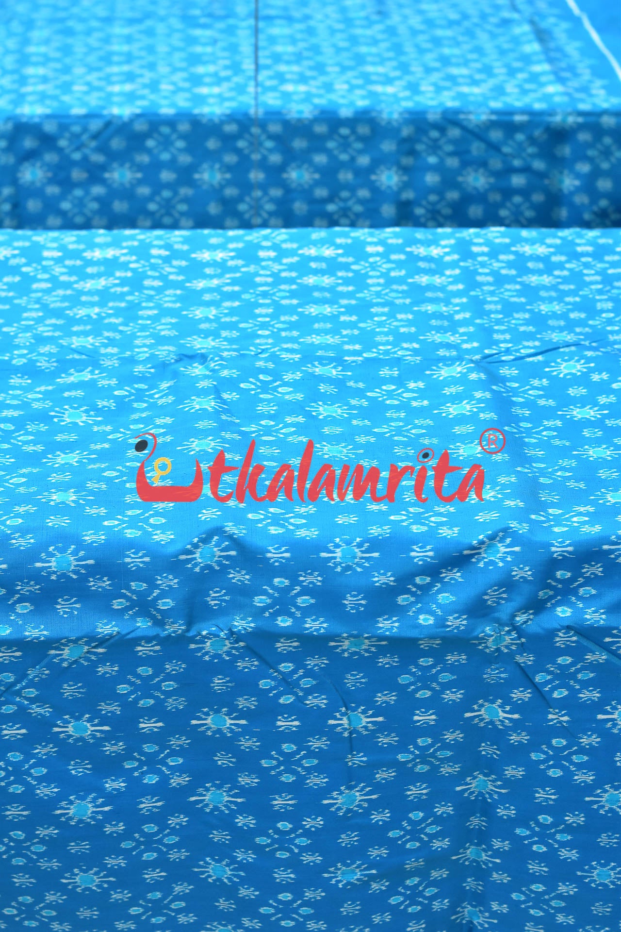 Light Blue Star Flower Sambalpuri Silk (Fabric)