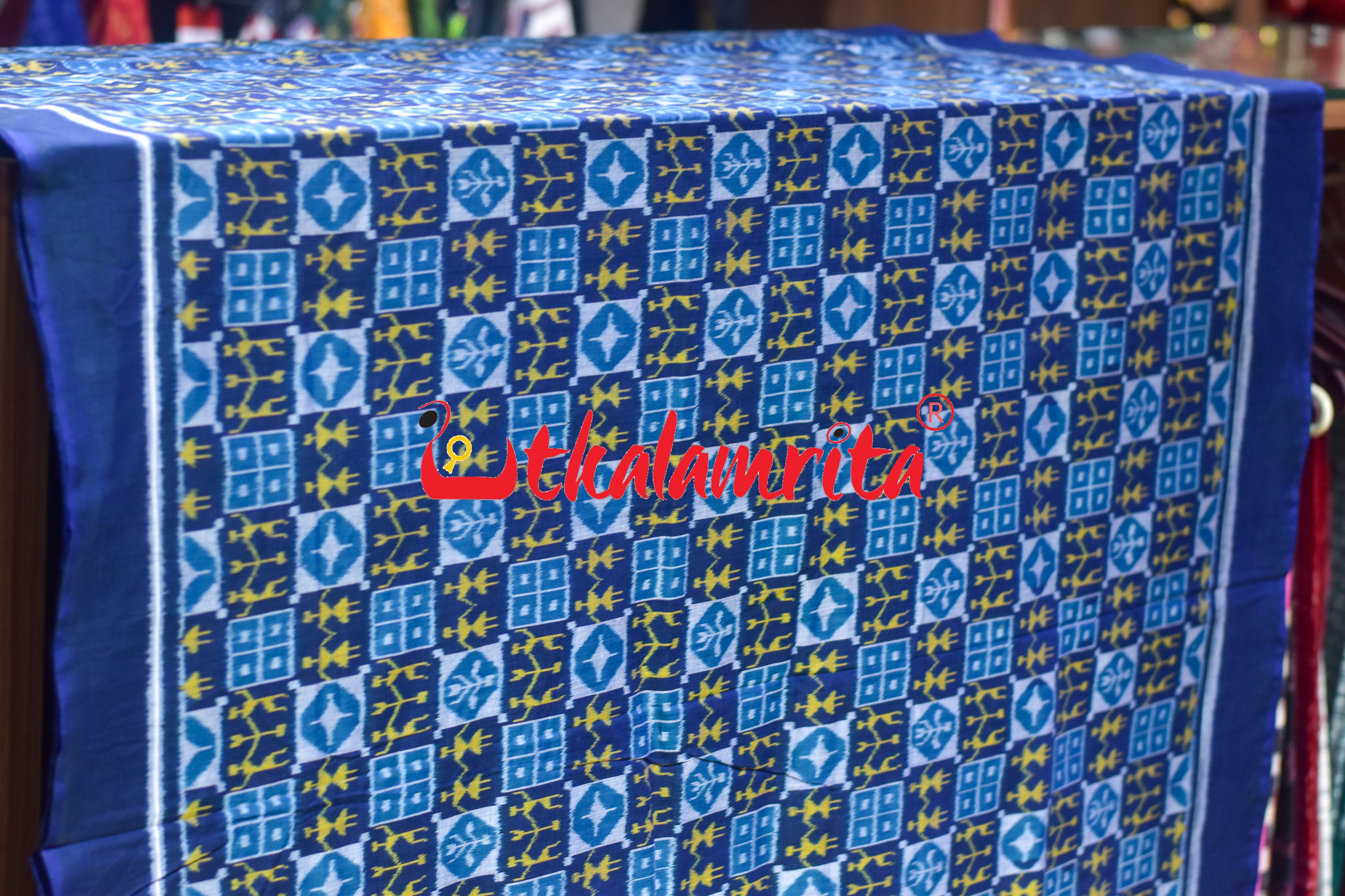 Blue Yellow Tribal Sambalpuri Cotton (Fabric)