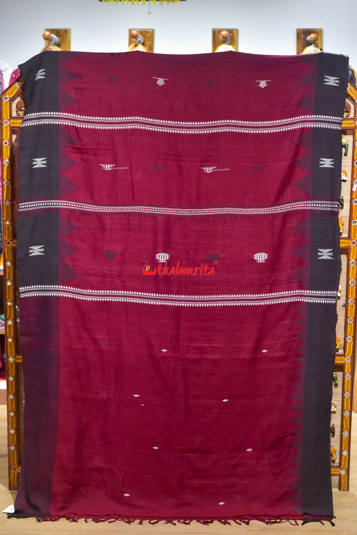 Maroon Black Adibasi Tussar Kotpad Saree