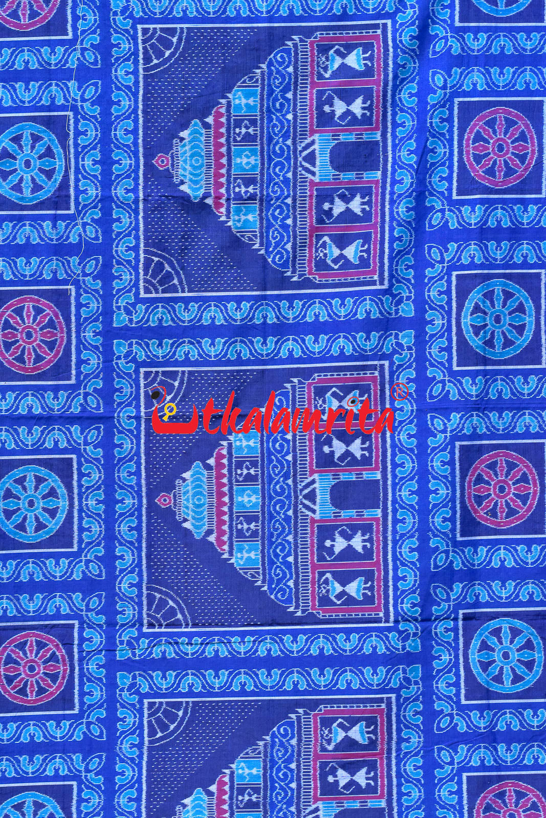 Blue Konark Temple Sambalpuri Cotton Saree