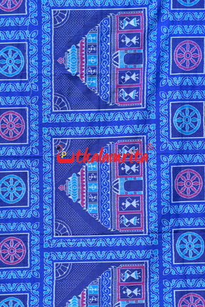 Blue Konark Temple Sambalpuri Cotton Saree