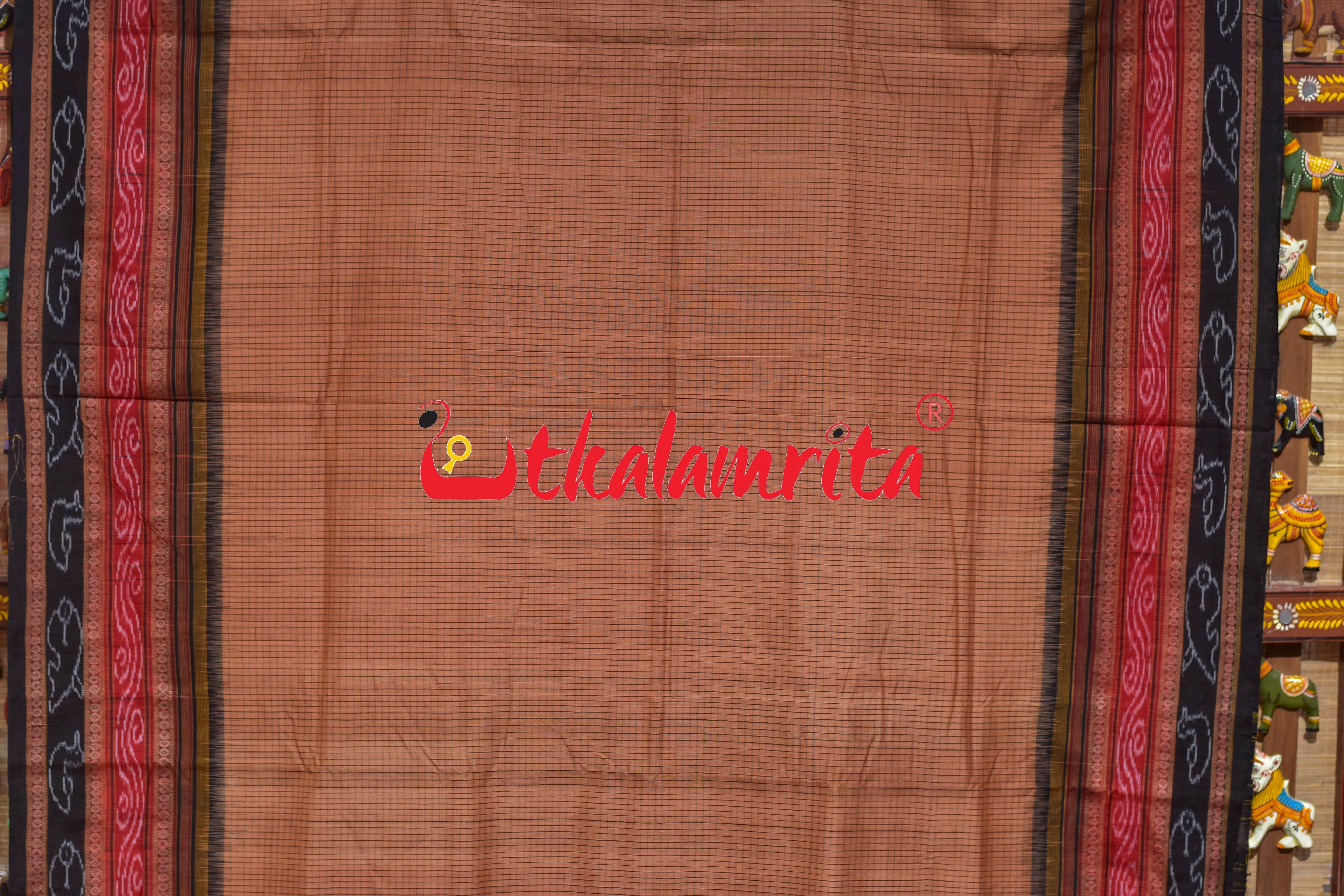 Brown Black Double Dhadi Sachipar Sambalpuri Cotton Saree