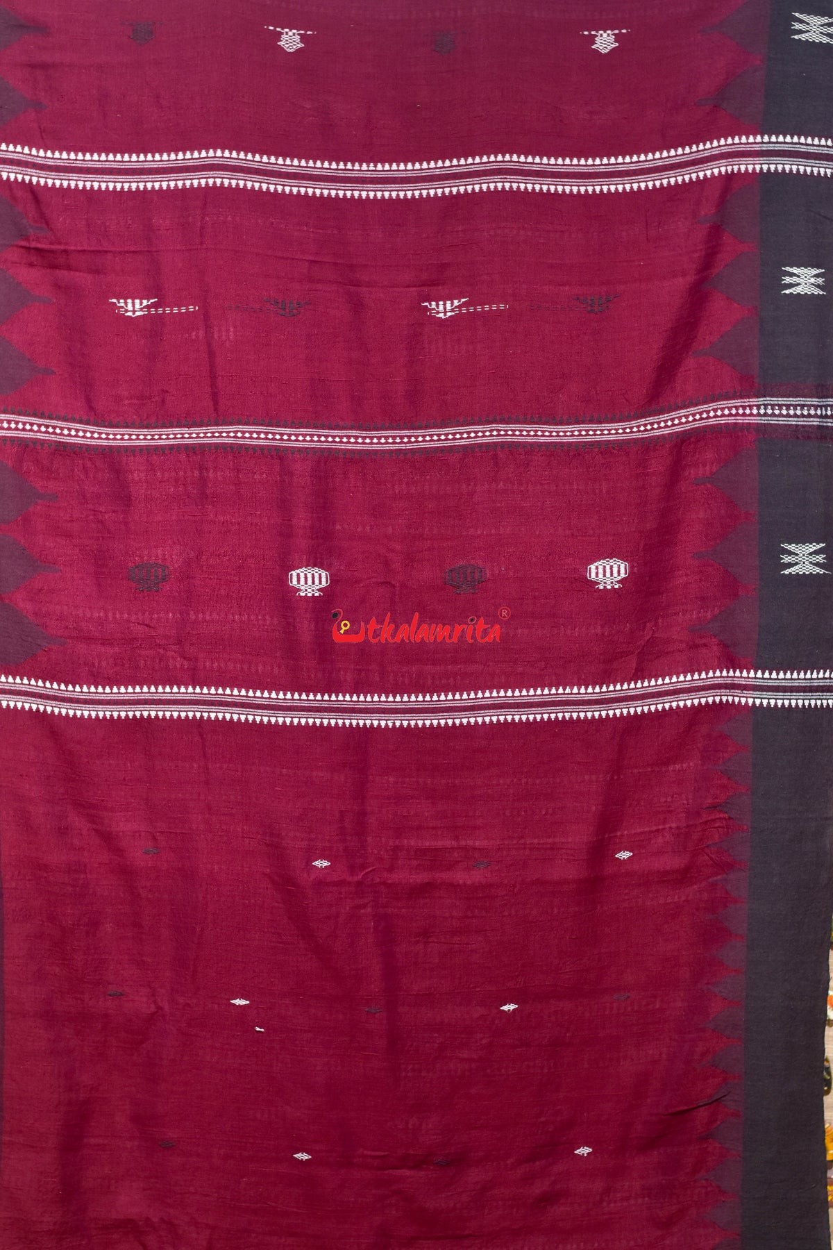 Maroon Black Adibasi Tussar Kotpad Saree