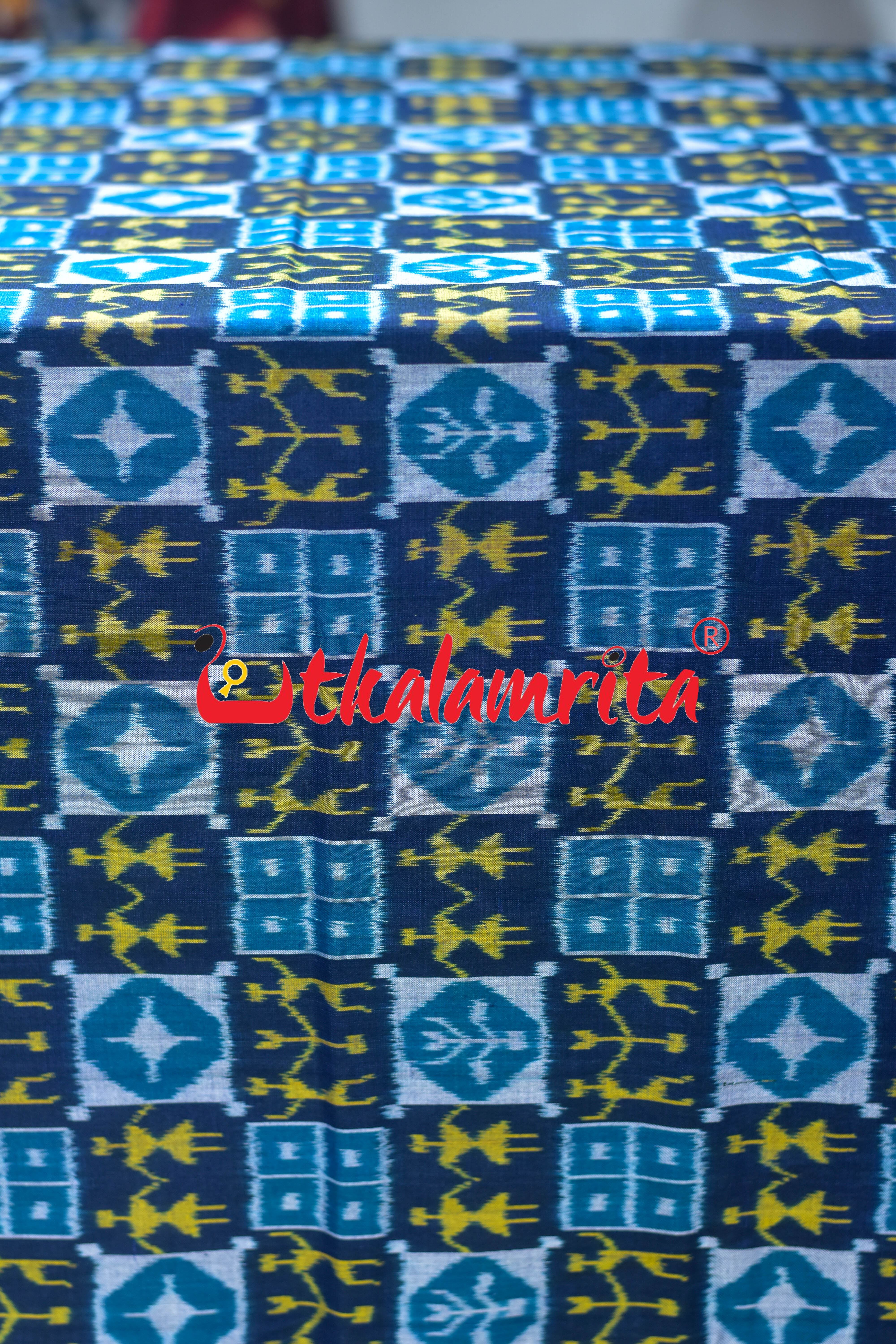 Blue Yellow Tribal Sambalpuri Cotton (Fabric)