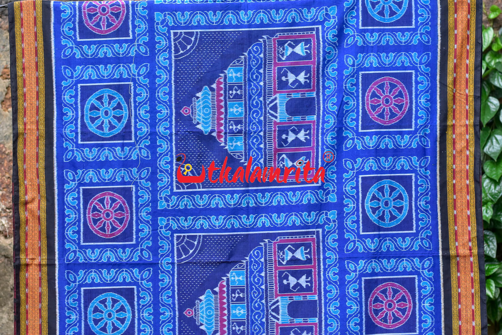 Blue Konark Temple Sambalpuri Cotton Saree