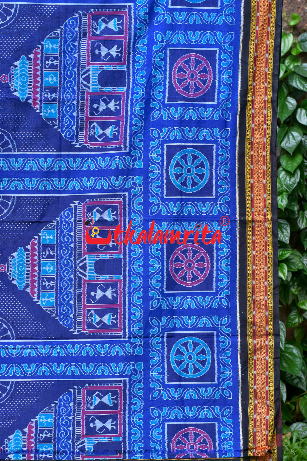 Blue Konark Temple Sambalpuri Cotton Saree