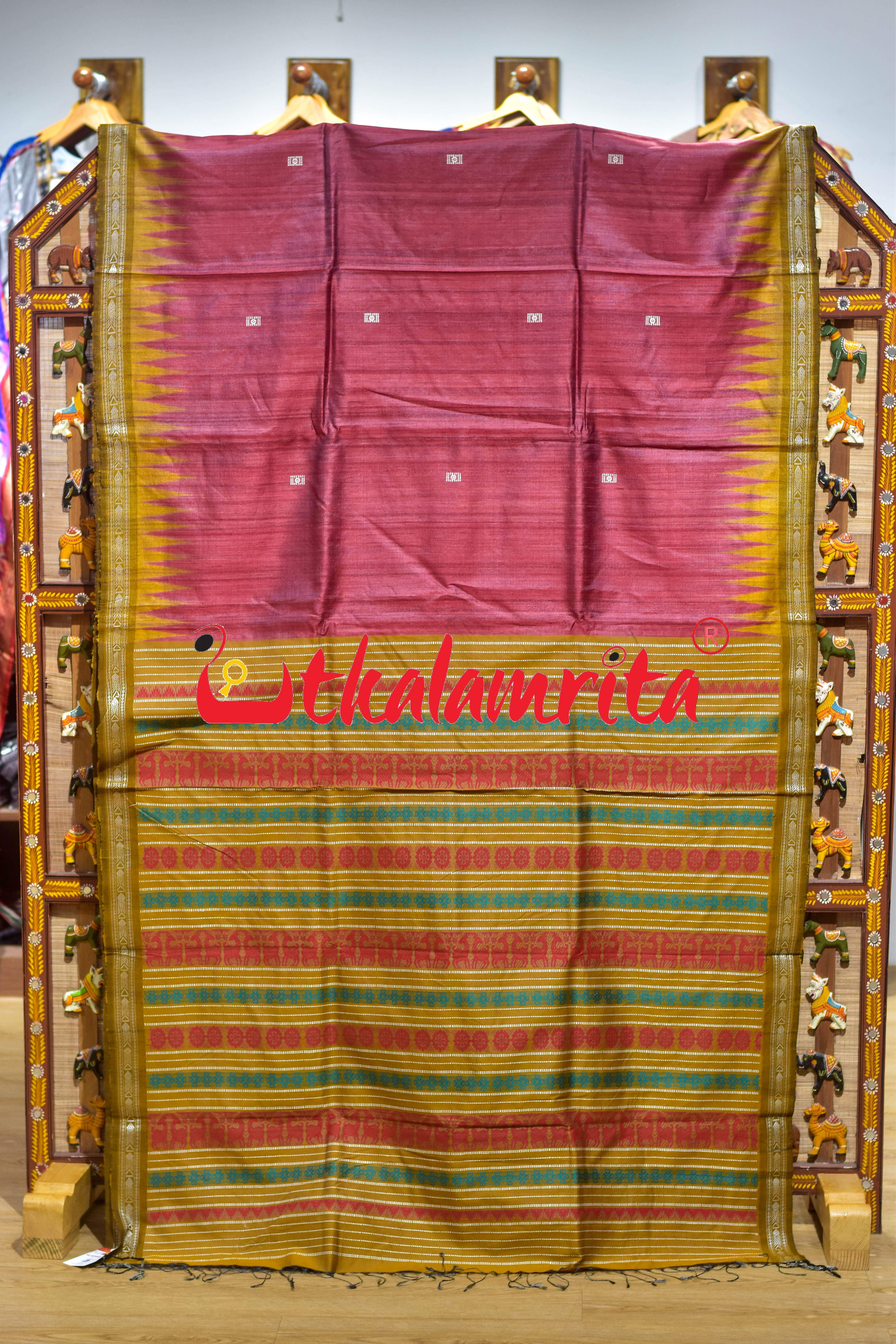 Red Mustard Deer Flower Anchal Gopalpur Tussar Saree