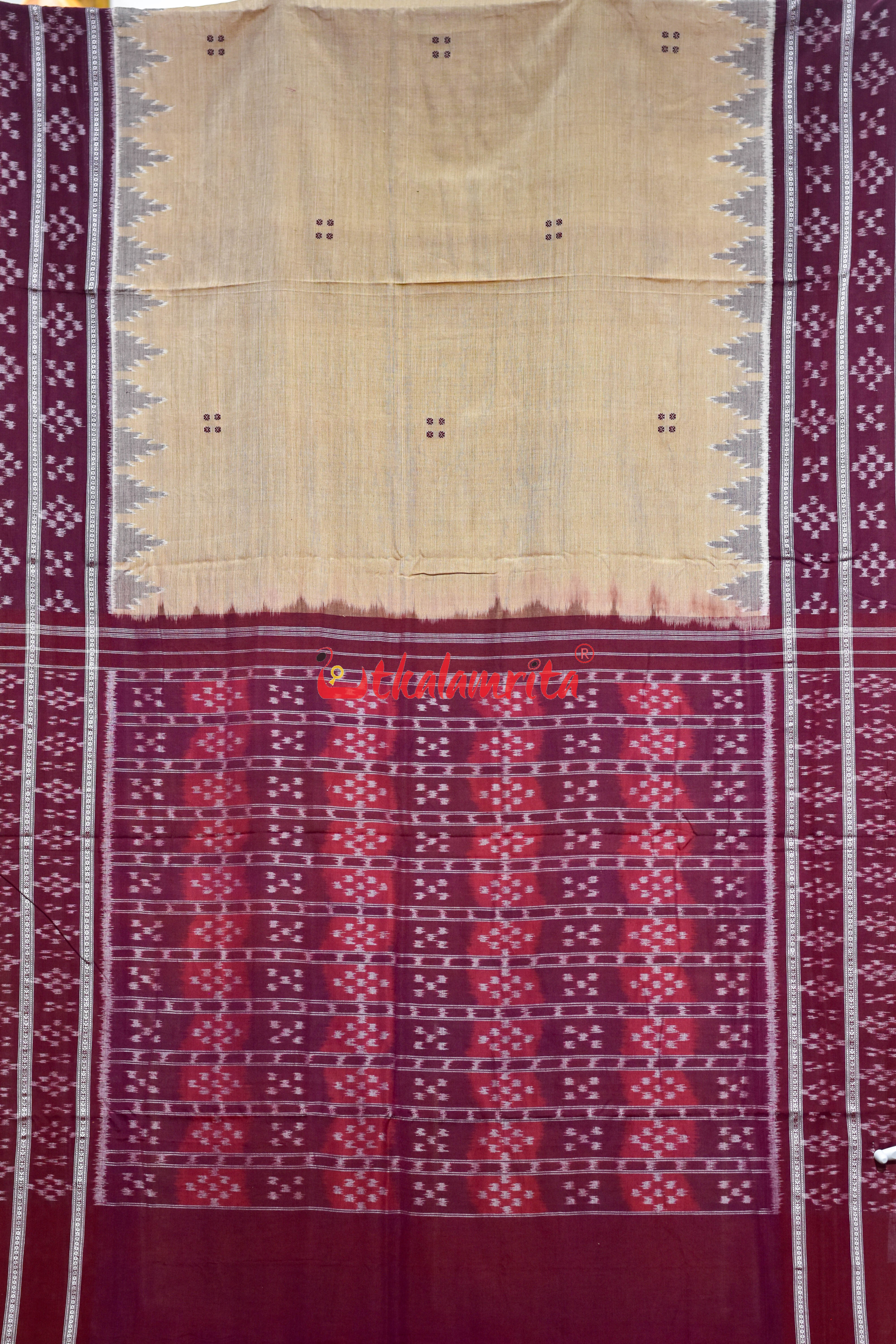 Chandan Maroon Double Pasapali Border Khandua Cotton Saree