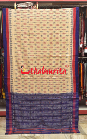 Tussarite Red Blue Double Border Khandua Cotton Saree