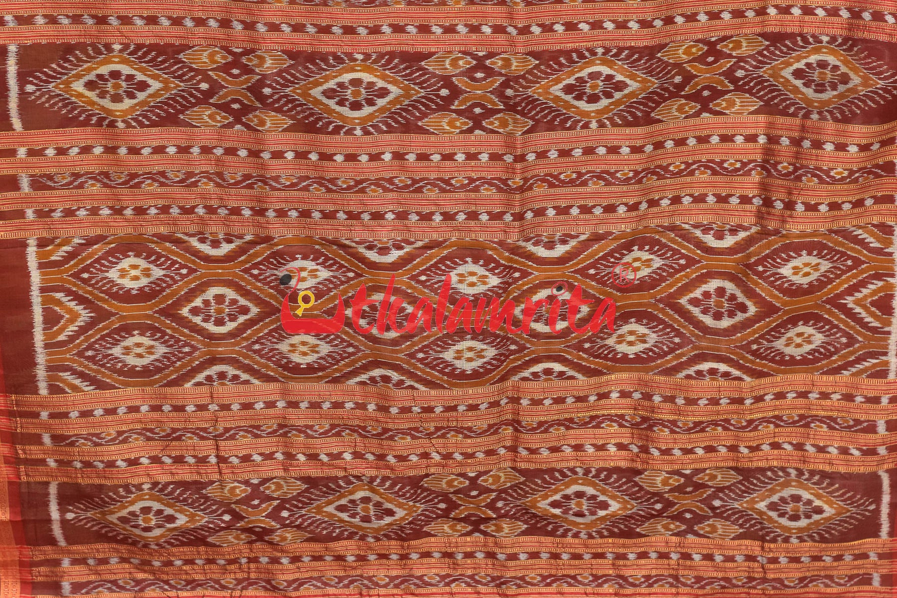 Coffee Lions and Huts Khandua Silk Saree