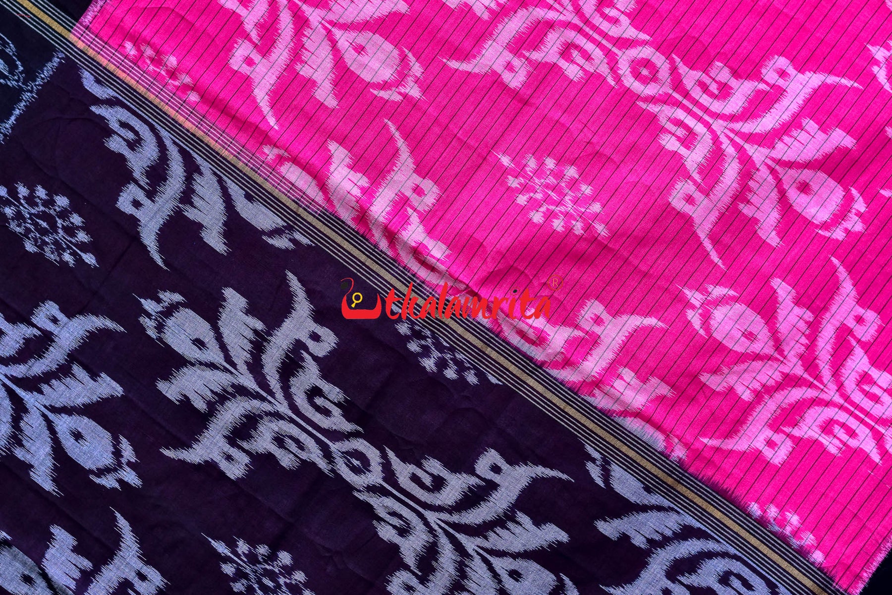 Pink Black Sankha Khandua Cotton Saree