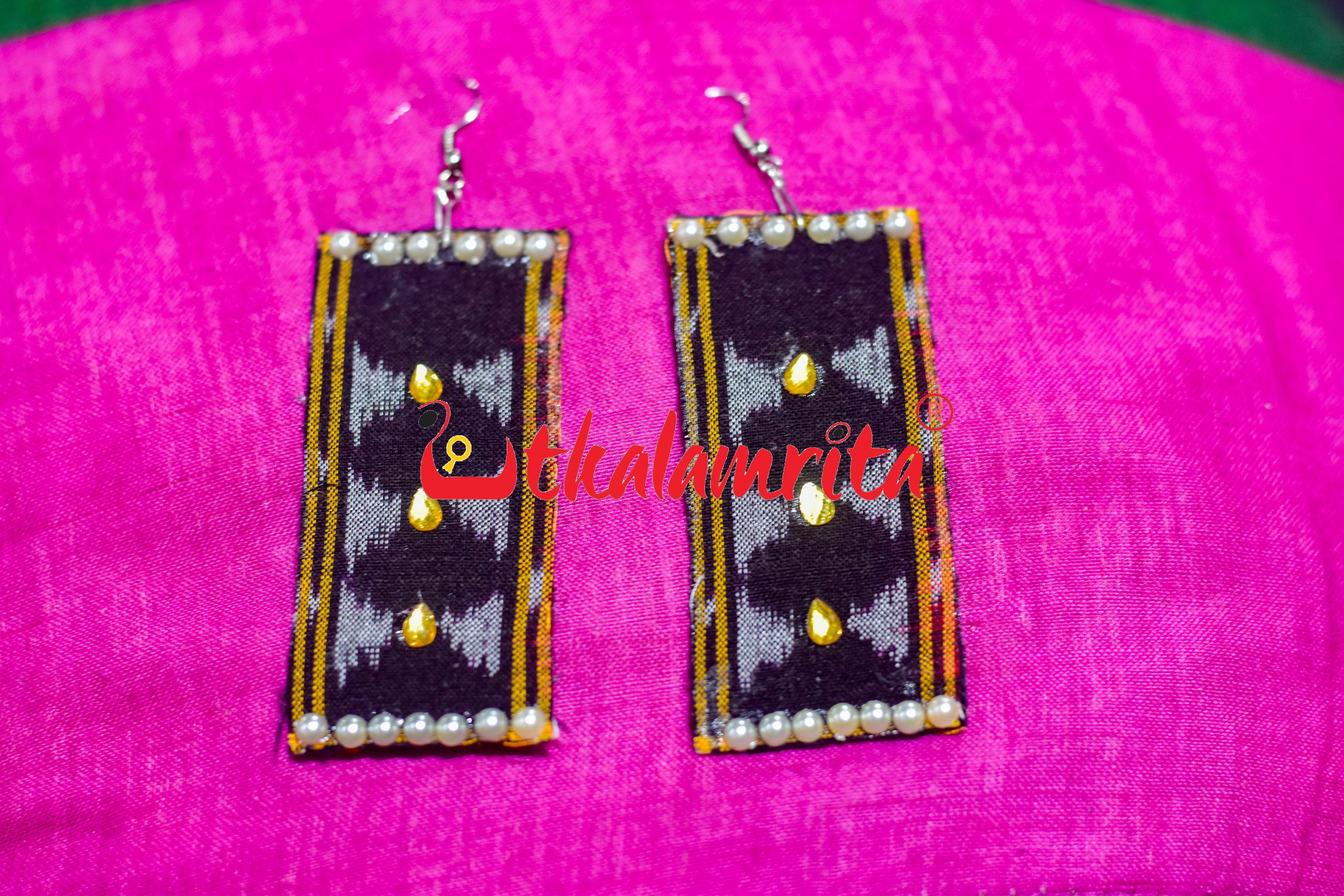 Black Golden Stock Ikat Earrings