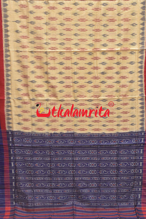 Tussarite Red Blue Double Border Khandua Cotton Saree