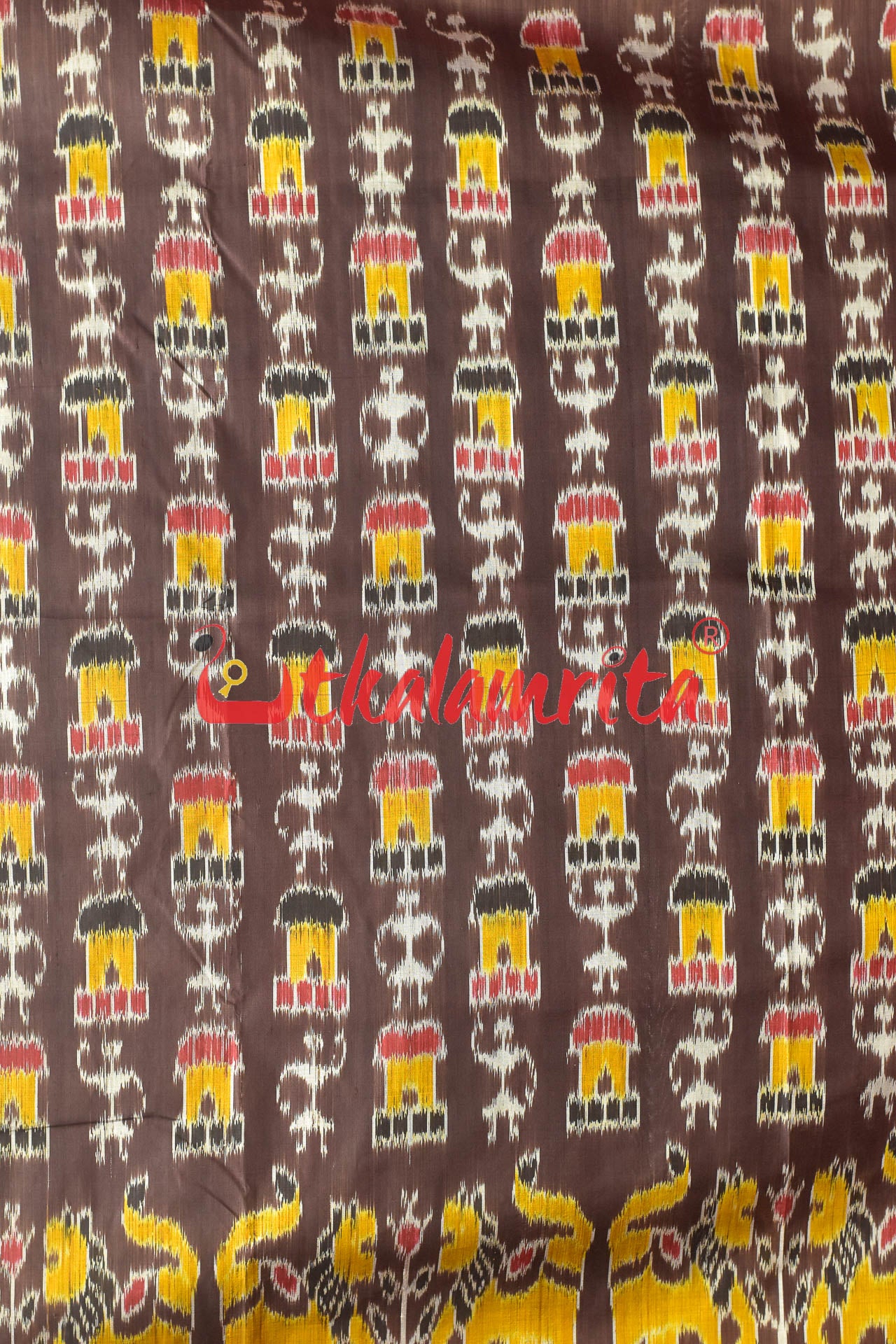 Coffee Lions and Huts Khandua Silk Saree