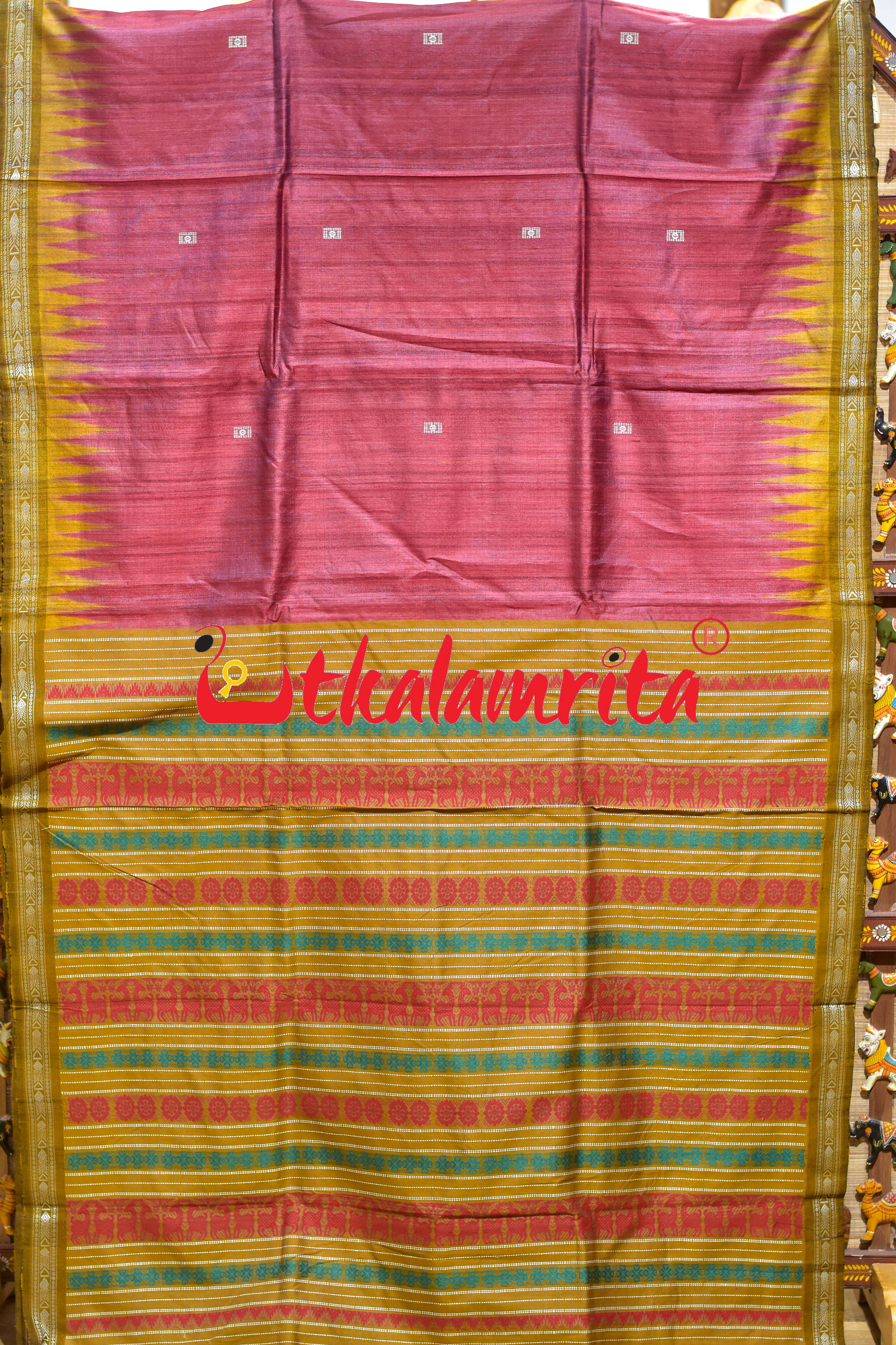 Red Mustard Deer Flower Anchal Gopalpur Tussar Saree