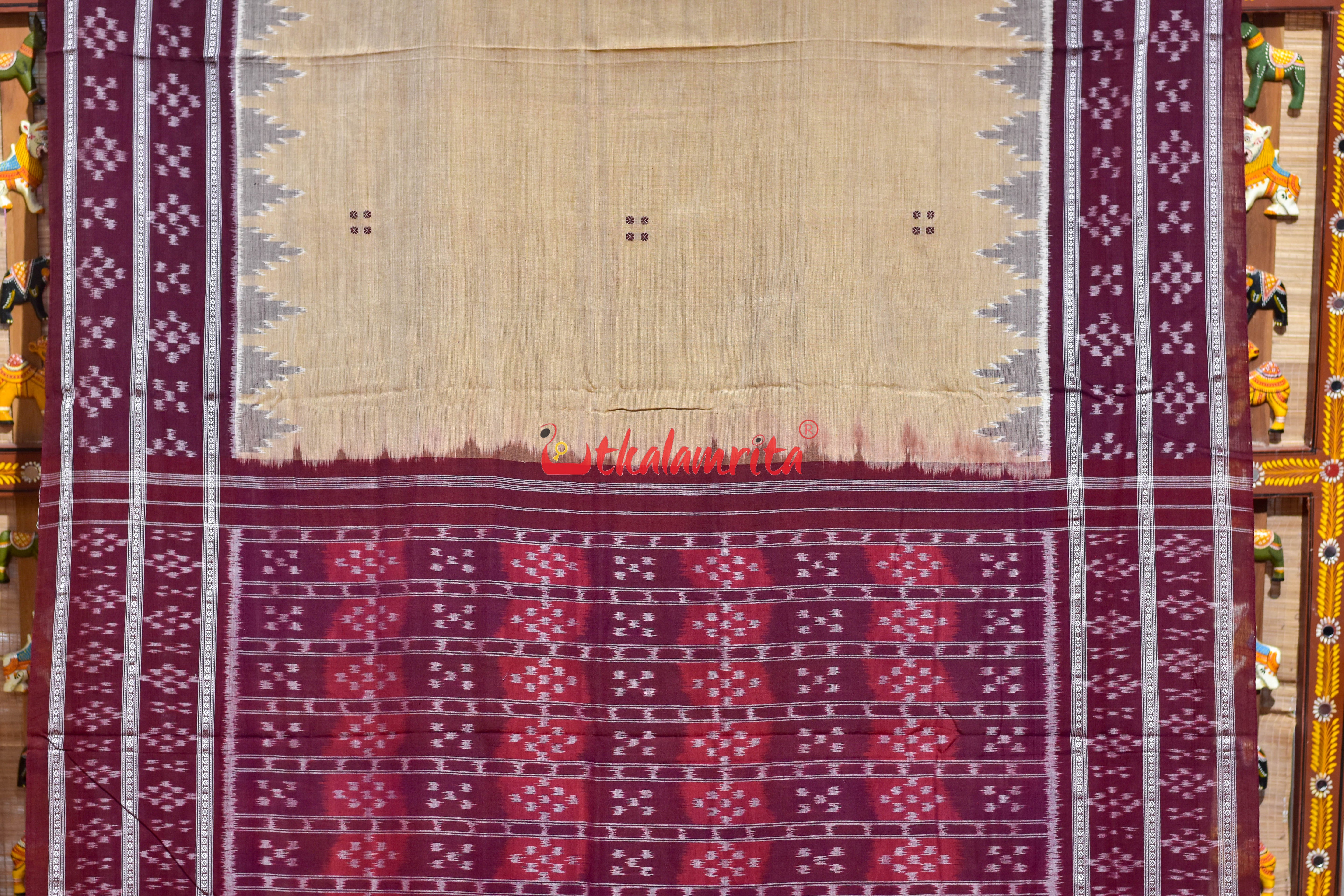 Chandan Maroon Double Pasapali Border Khandua Cotton Saree
