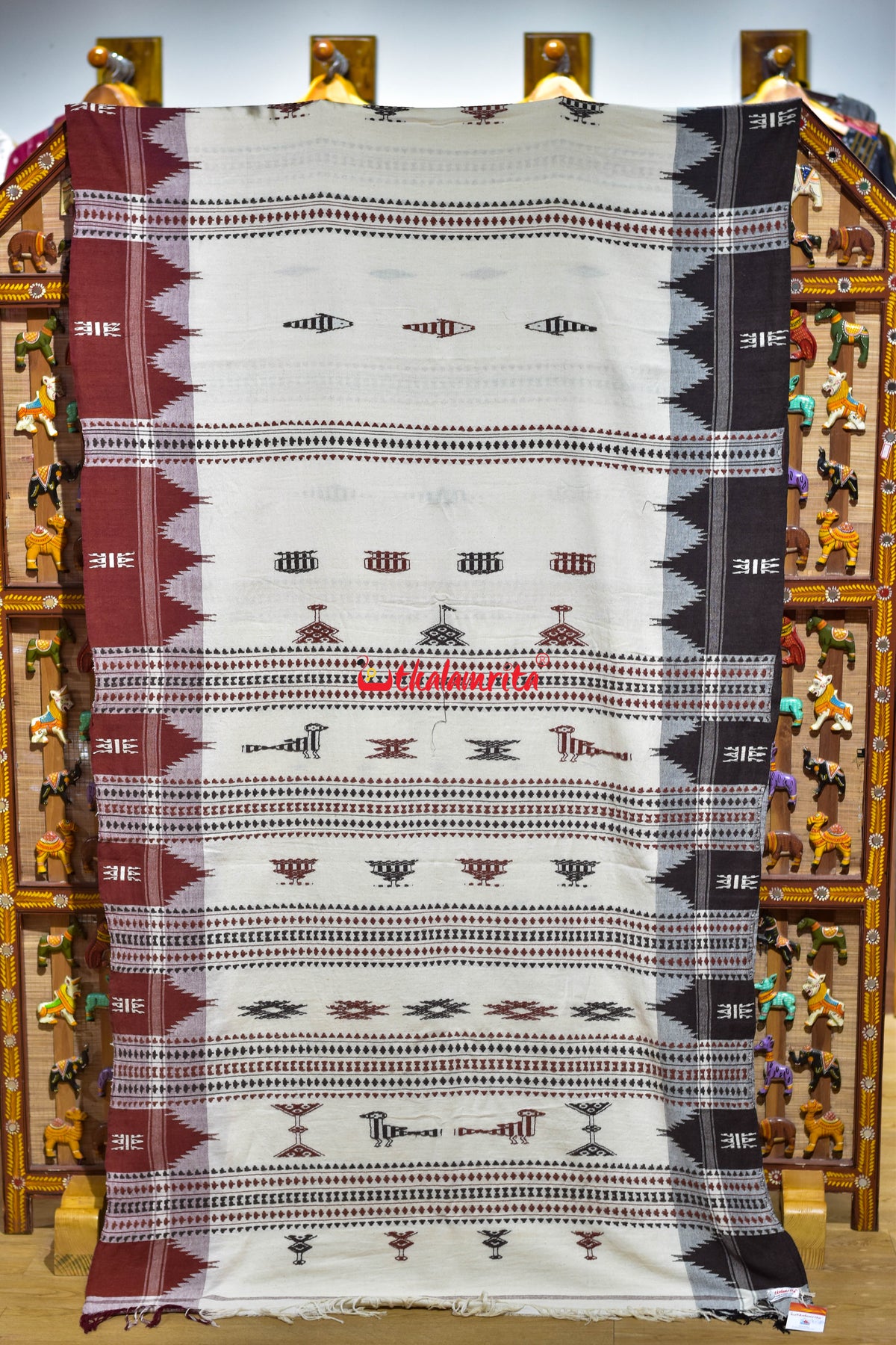 Off White Black Ganga Jamuna Kotpad Cotton Saree