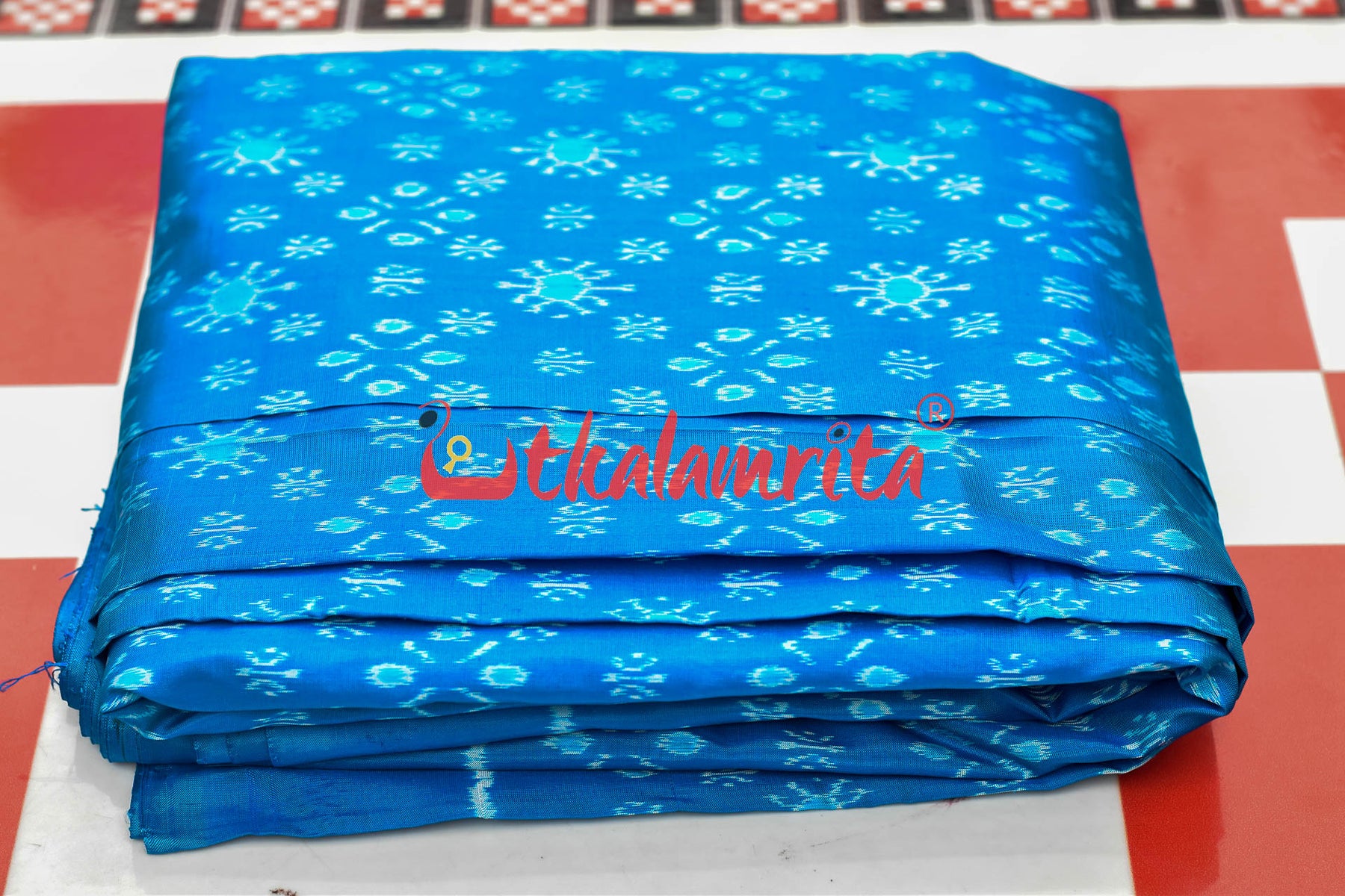 Light Blue Star Flower Sambalpuri Silk (Fabric)