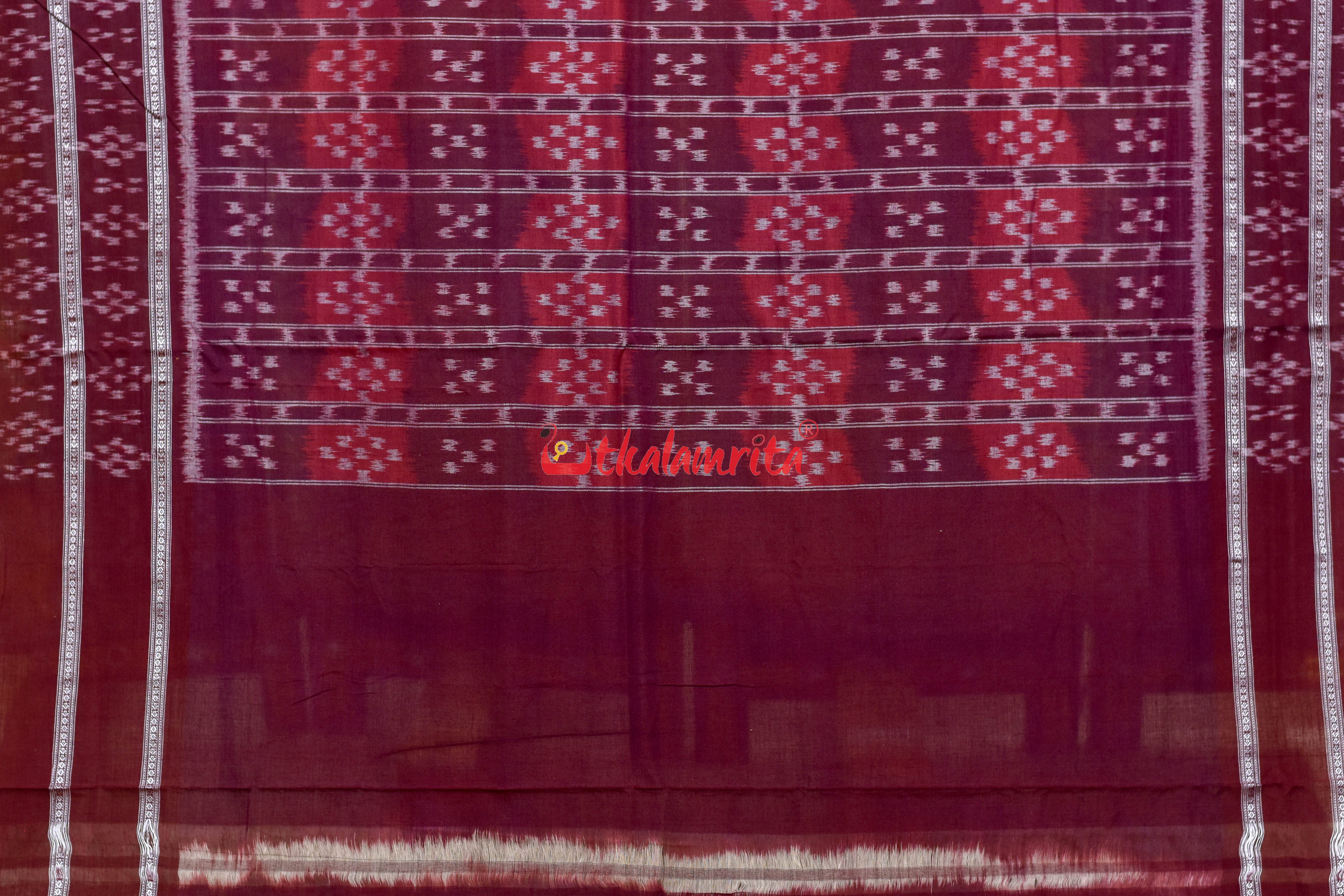 Chandan Maroon Double Pasapali Border Khandua Cotton Saree