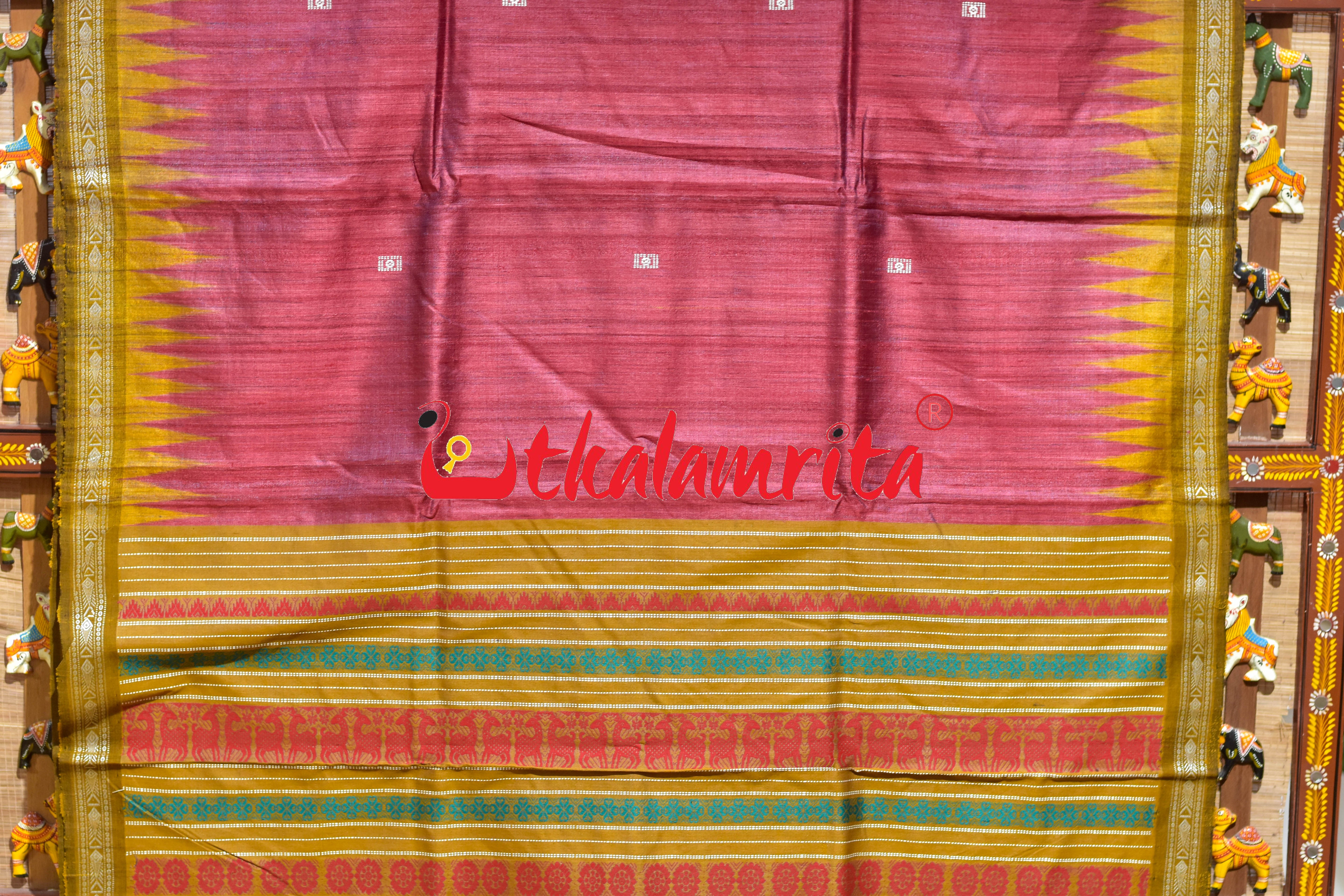 Red Mustard Deer Flower Anchal Gopalpur Tussar Saree