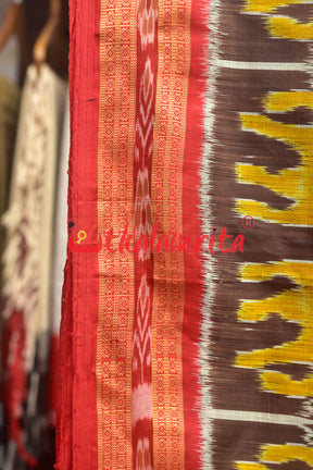 Coffee Lions and Huts Khandua Silk Saree