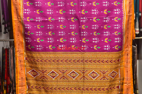 Magenta Patra Tribal Khandua Silk Saree