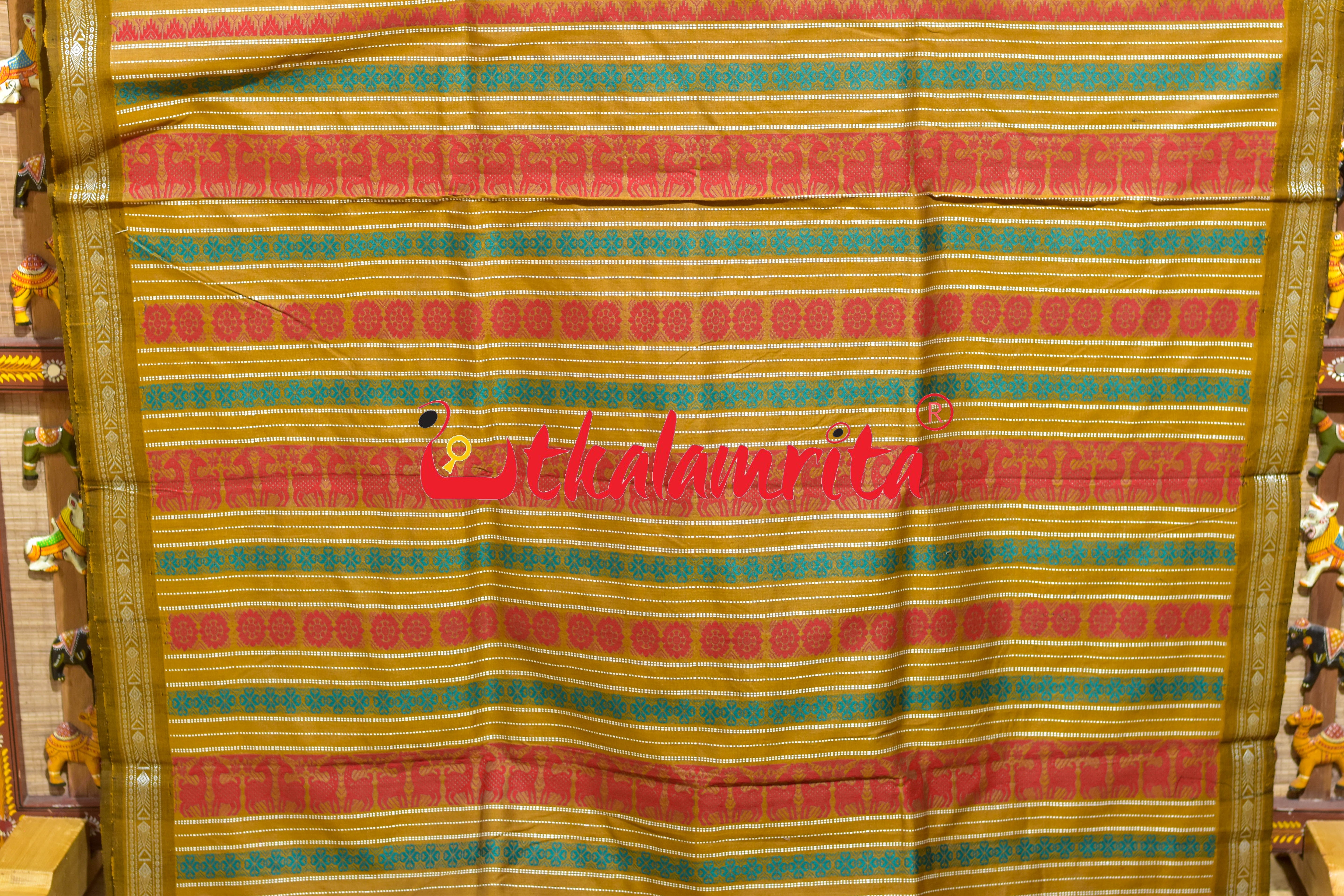 Red Mustard Deer Flower Anchal Gopalpur Tussar Saree