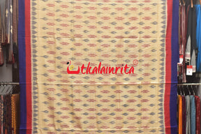 Tussarite Red Blue Double Border Khandua Cotton Saree