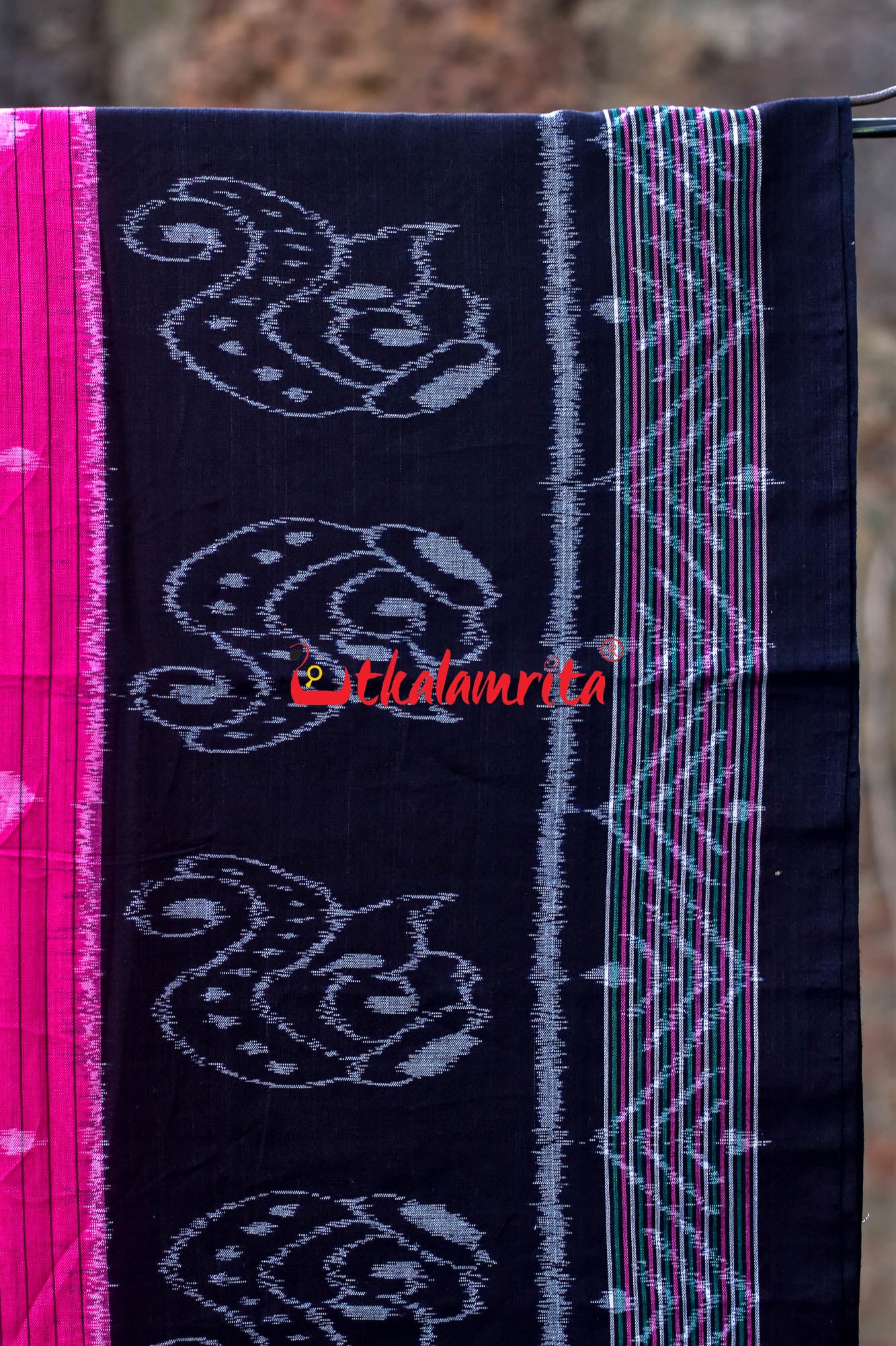 Pink Black Sankha Khandua Cotton Saree