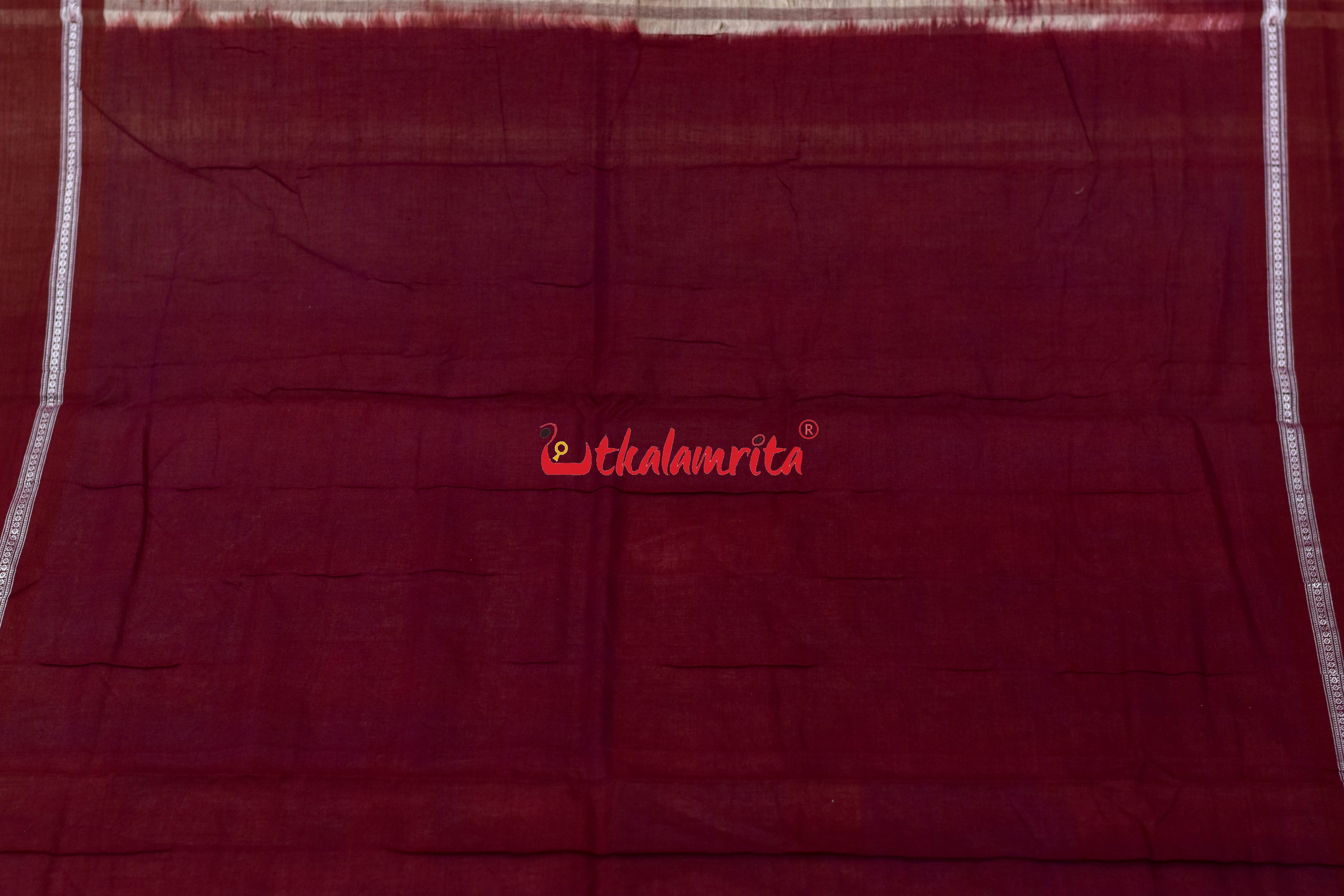 Chandan Maroon Double Pasapali Border Khandua Cotton Saree