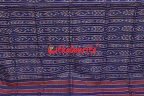 Tussarite Red Blue Double Border Khandua Cotton Saree