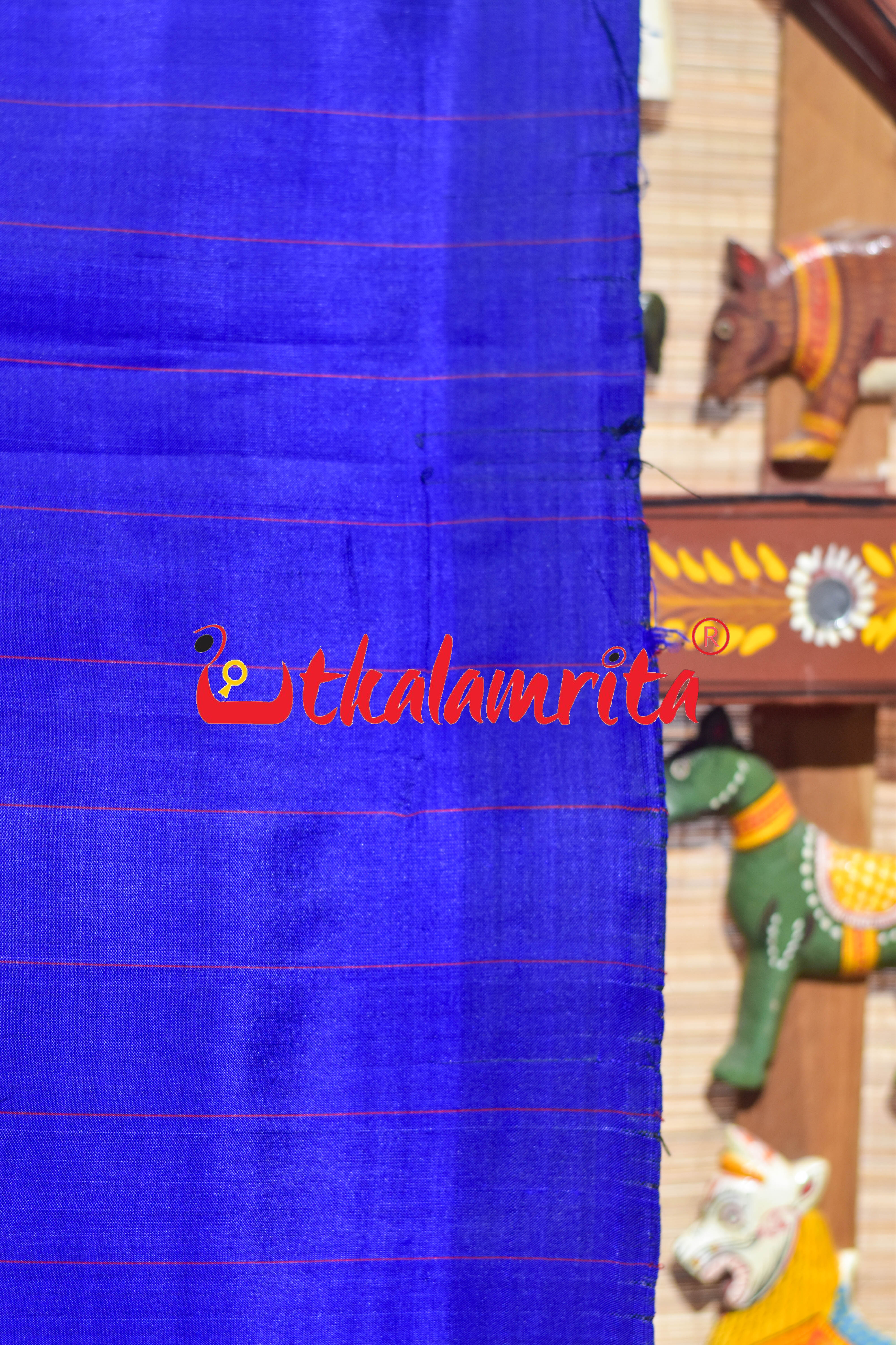 Self Blue Red Stripes Khandua Silk Saree
