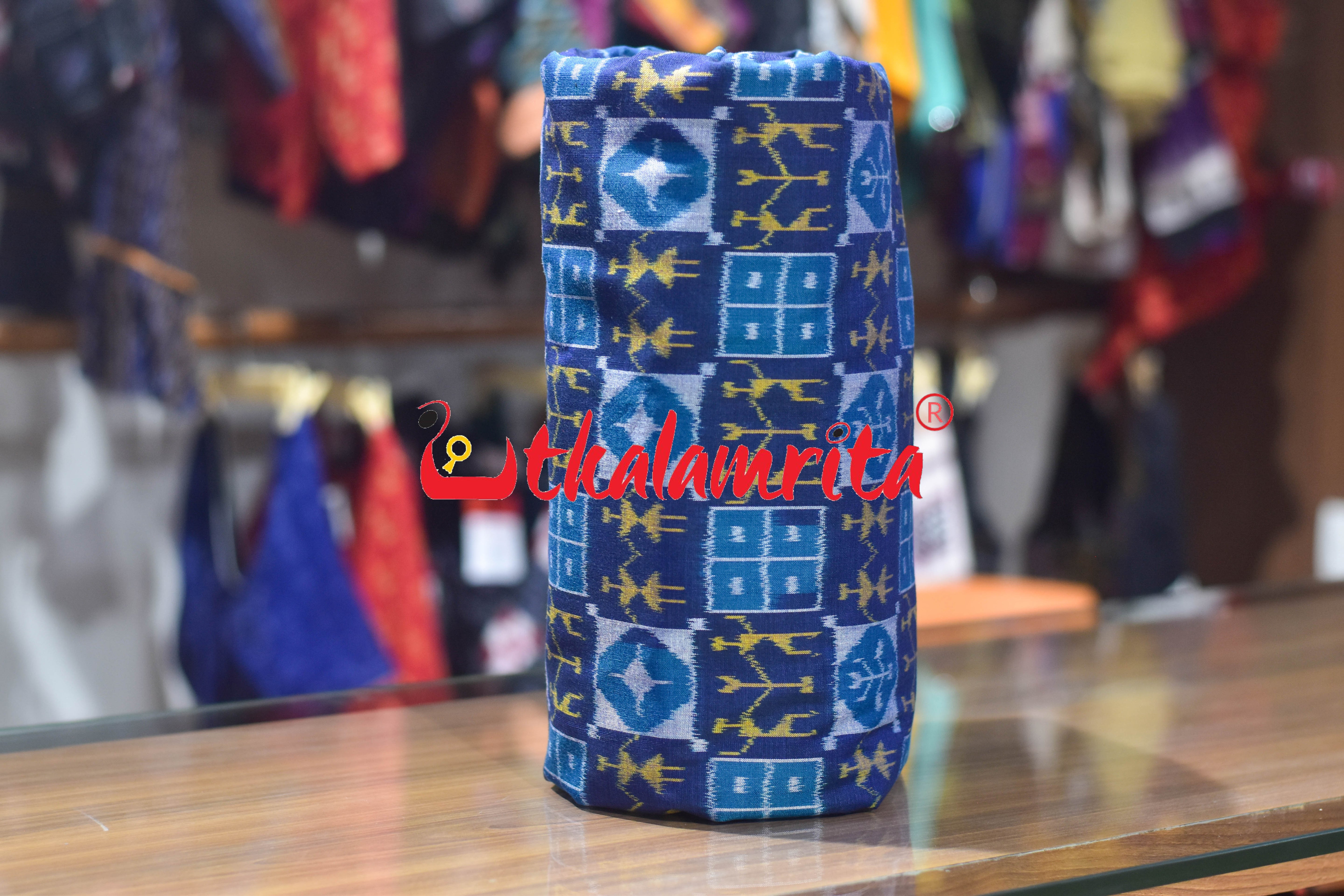 Blue Yellow Tribal Sambalpuri Cotton (Fabric)