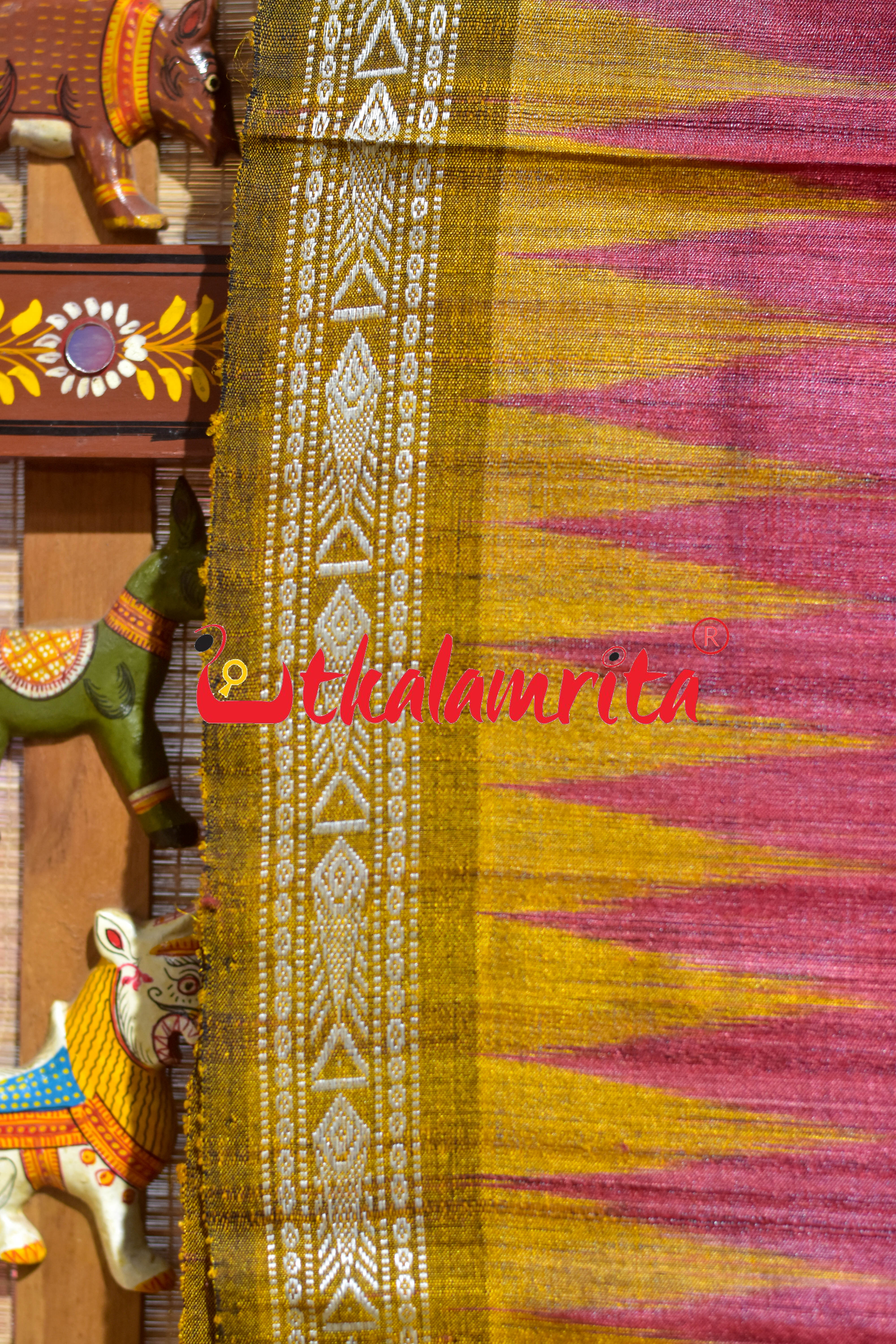 Red Mustard Deer Flower Anchal Gopalpur Tussar Saree