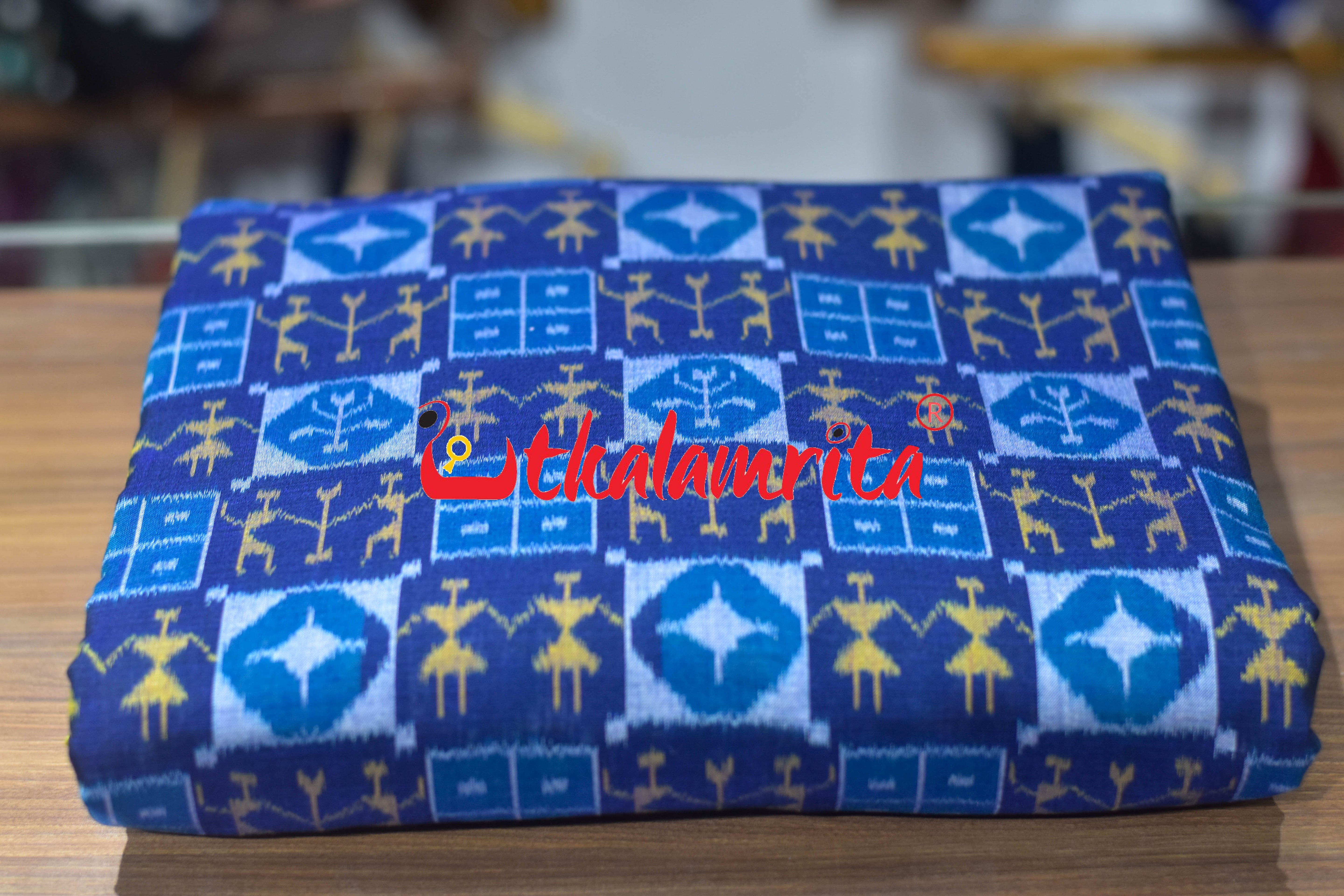 Blue Yellow Tribal Sambalpuri Cotton (Fabric)