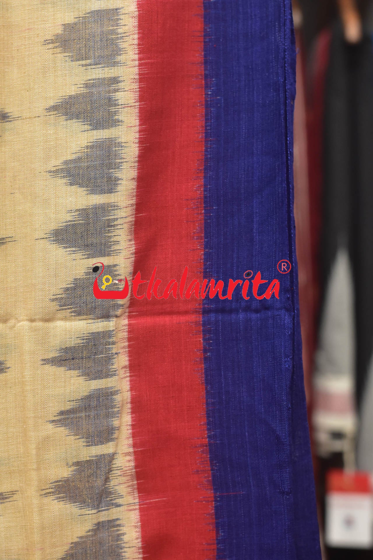 Tussarite Red Blue Double Border Khandua Cotton Saree