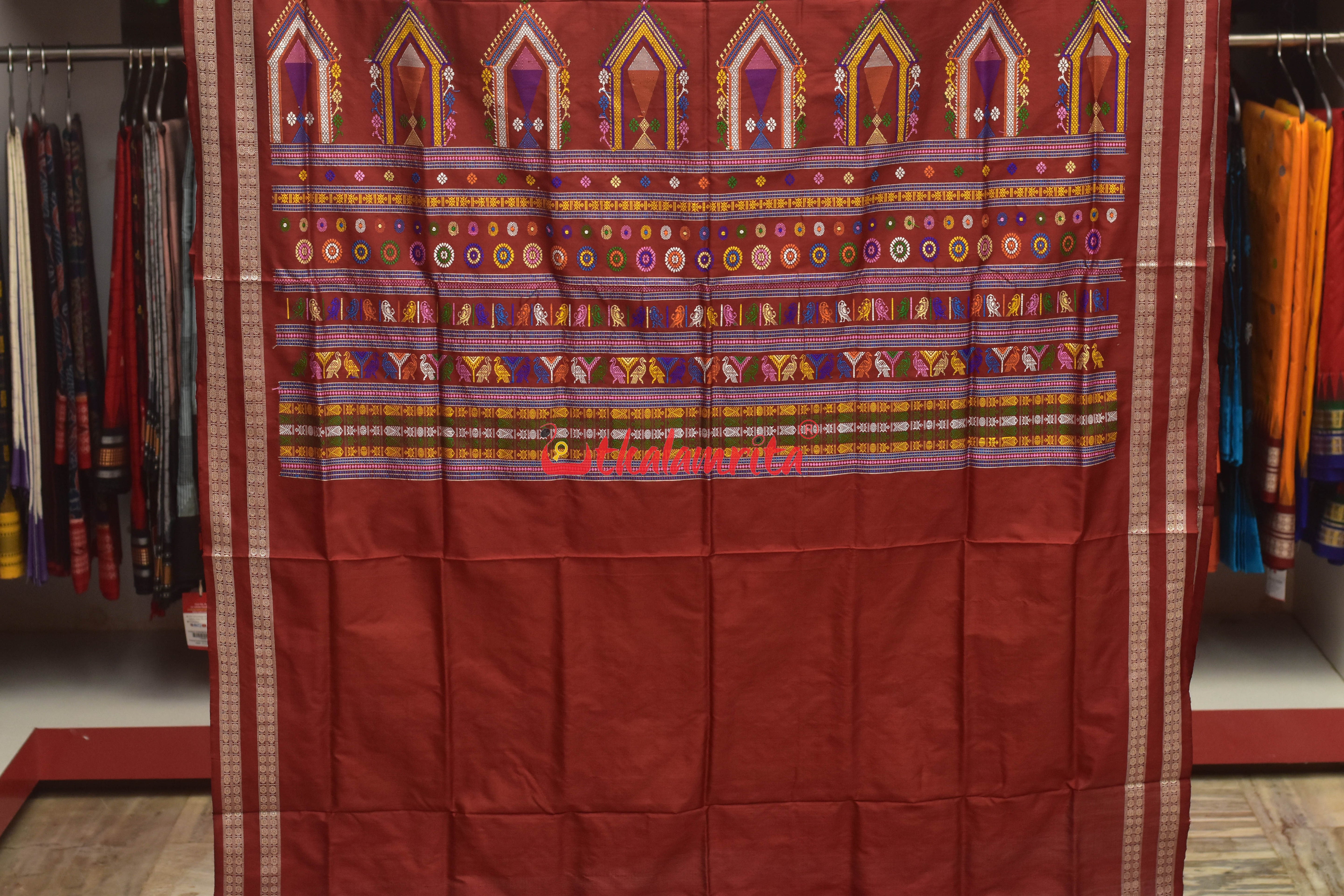 Yellow Maroon Dolabedi Silk Saree